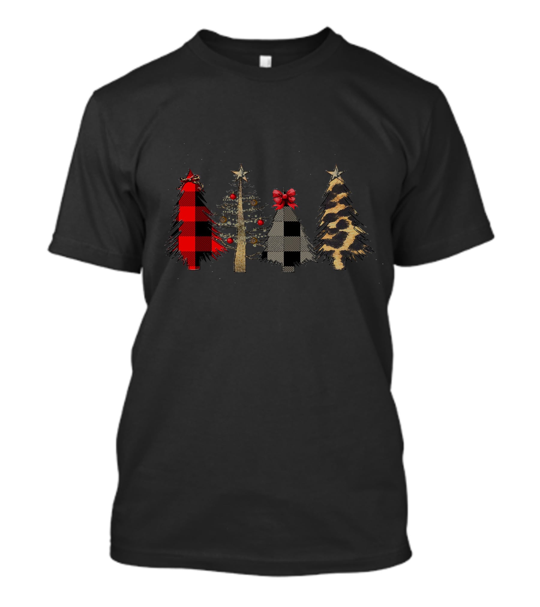 Mery Chrismas Plaid And Animal Print Christmas Trees T-Shirt