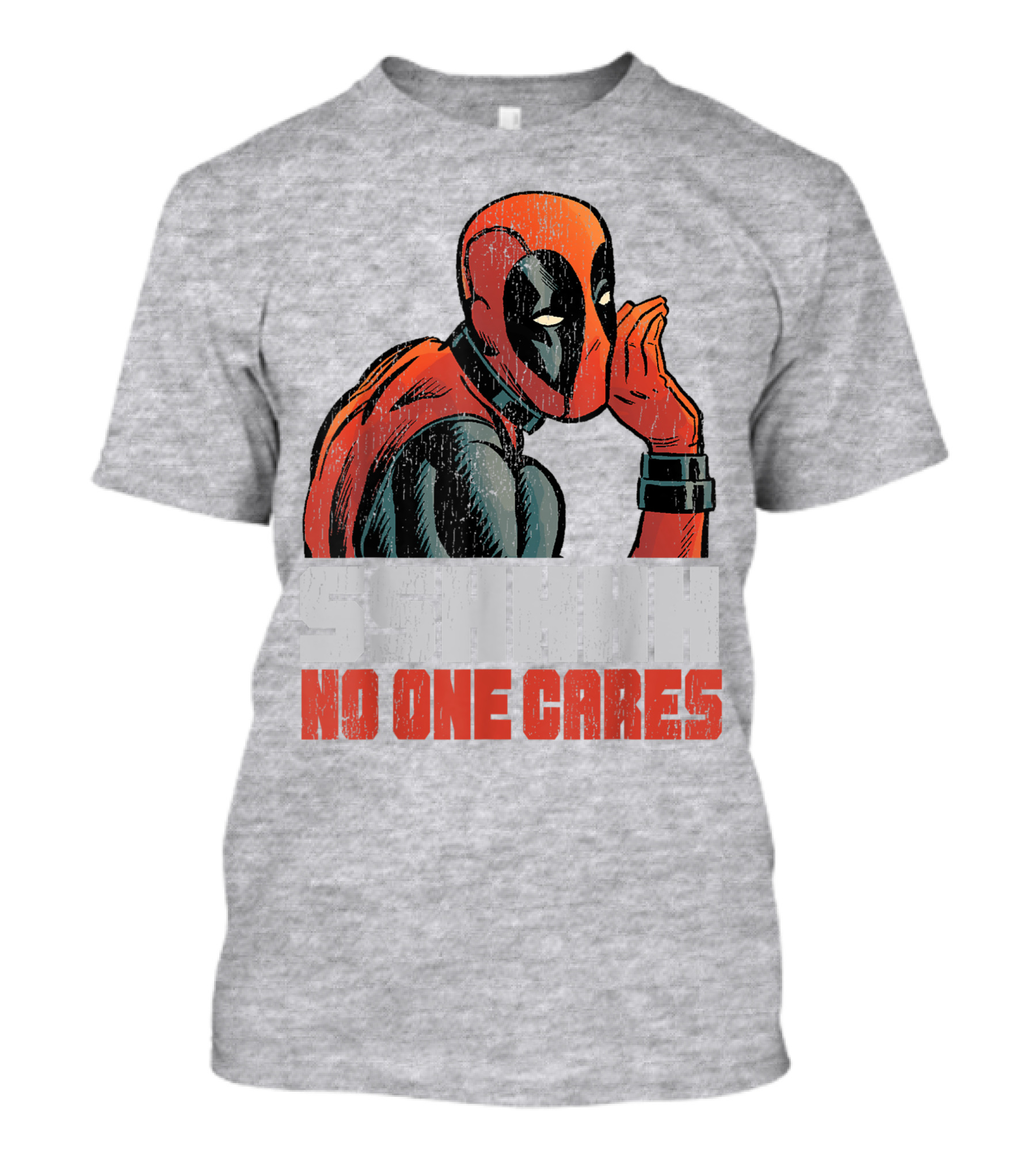 Marvel Deadpool SSHHHH No One Cares Whisper Red And Black Suit Hero T-Shirt