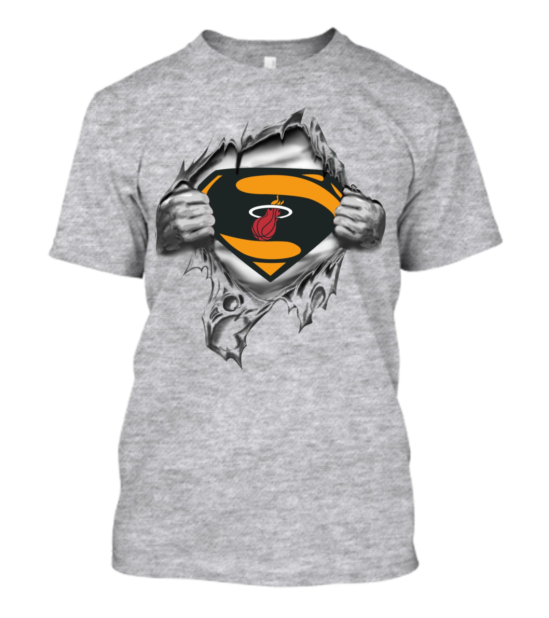 Miami Heat Superhero Basketball Logo Silver T-Shirt