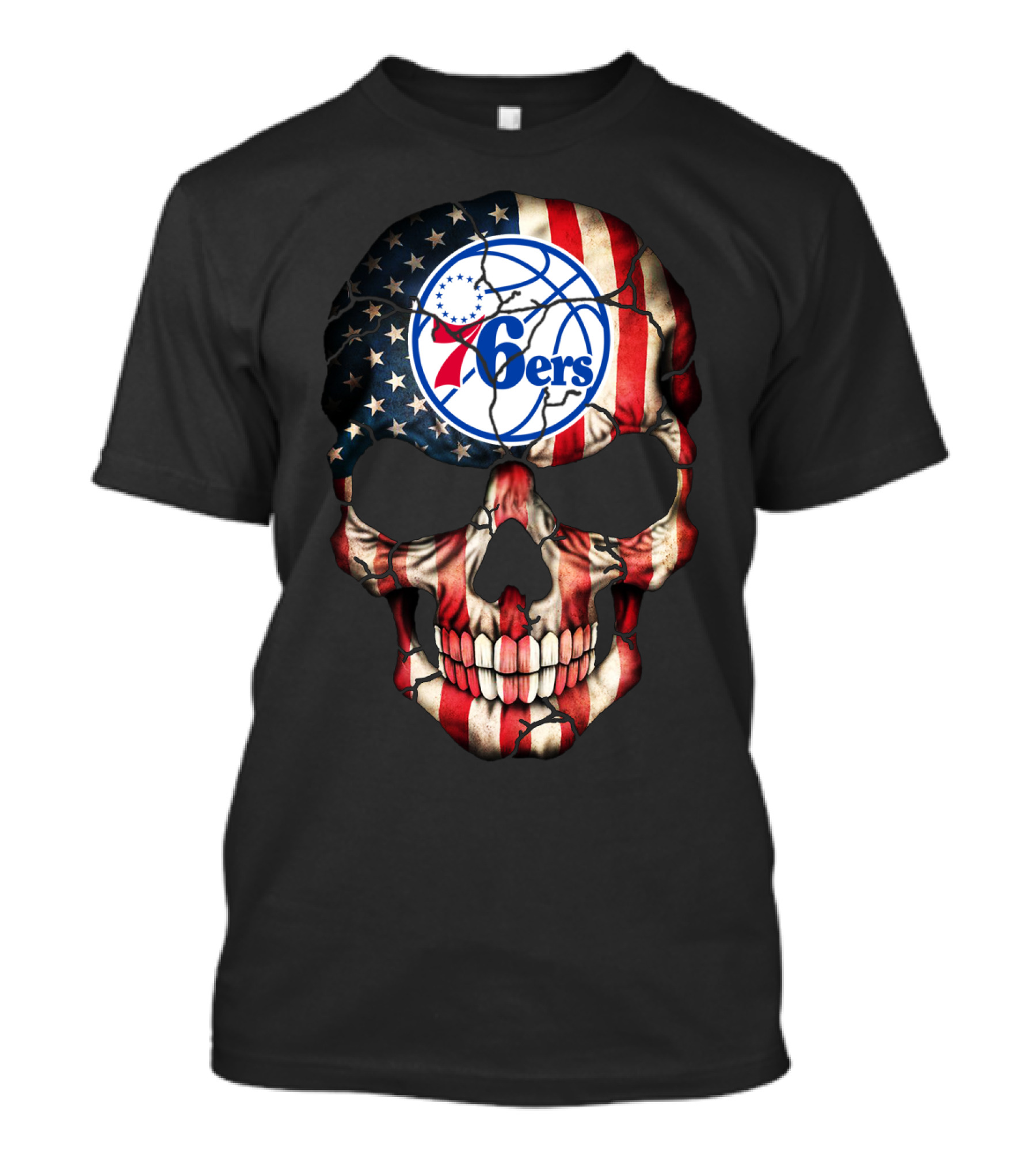 Philadelphia 76ers American Flag Skull T-Shirt