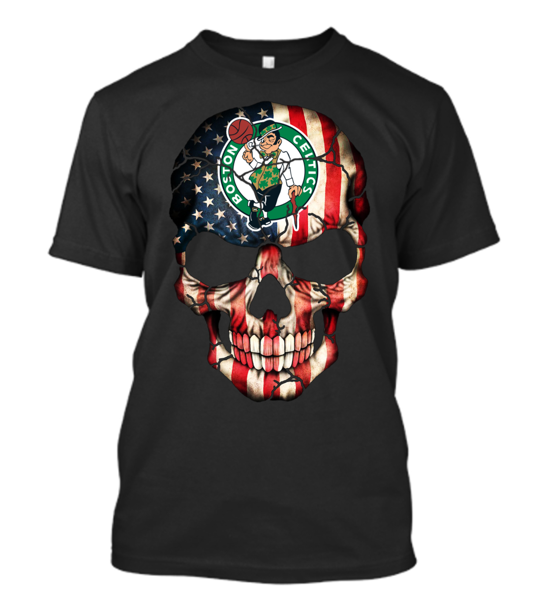Boston Celtics Skull American Flag T-Shirt