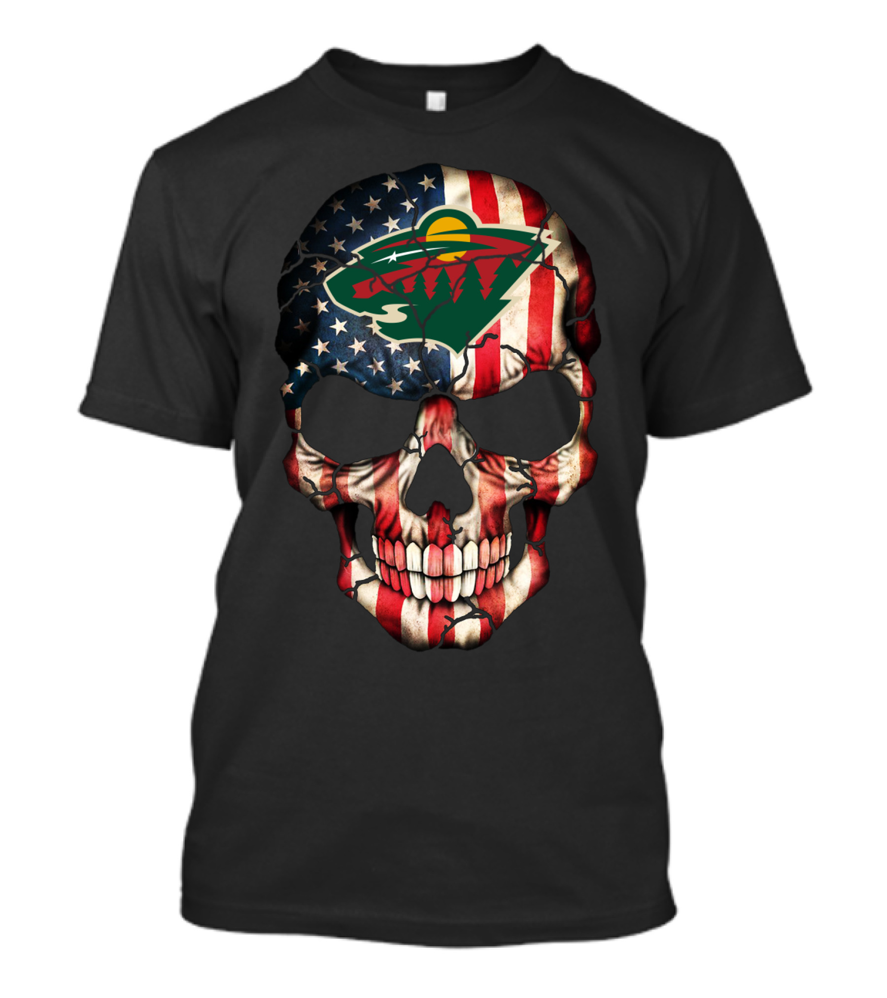 Minnesota Wild American Flag Skull T-Shirt