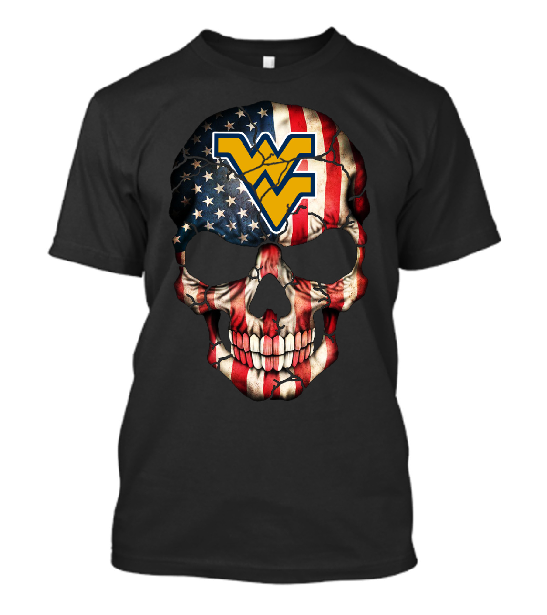 West Virginia Mountaineers American Flag Skull T-Shirt