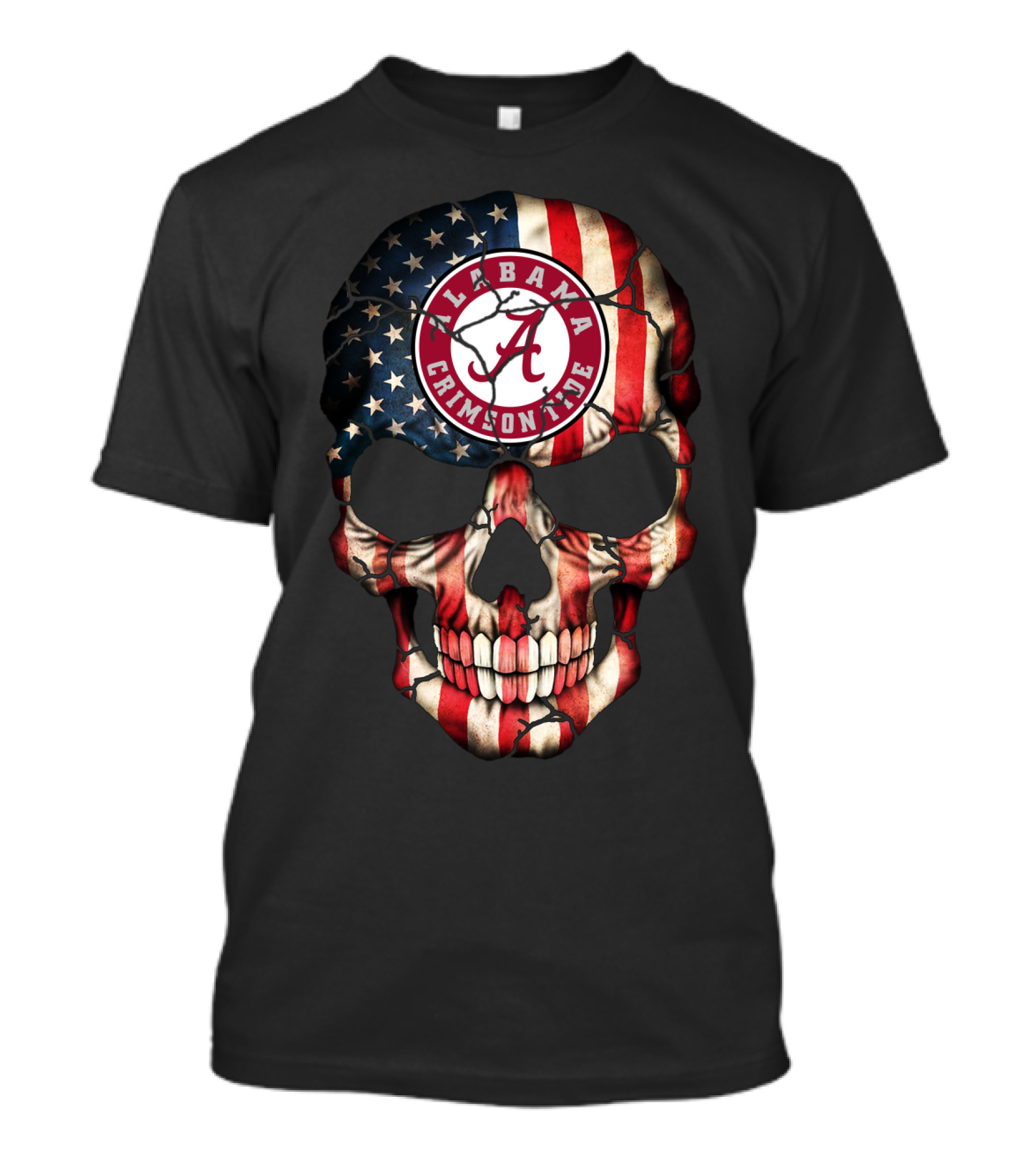 Alabama Crimson Tide Skull American Flag Style T-Shirt