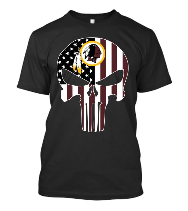 Redskins Logo Punisher Skull American Flag T-Shirt