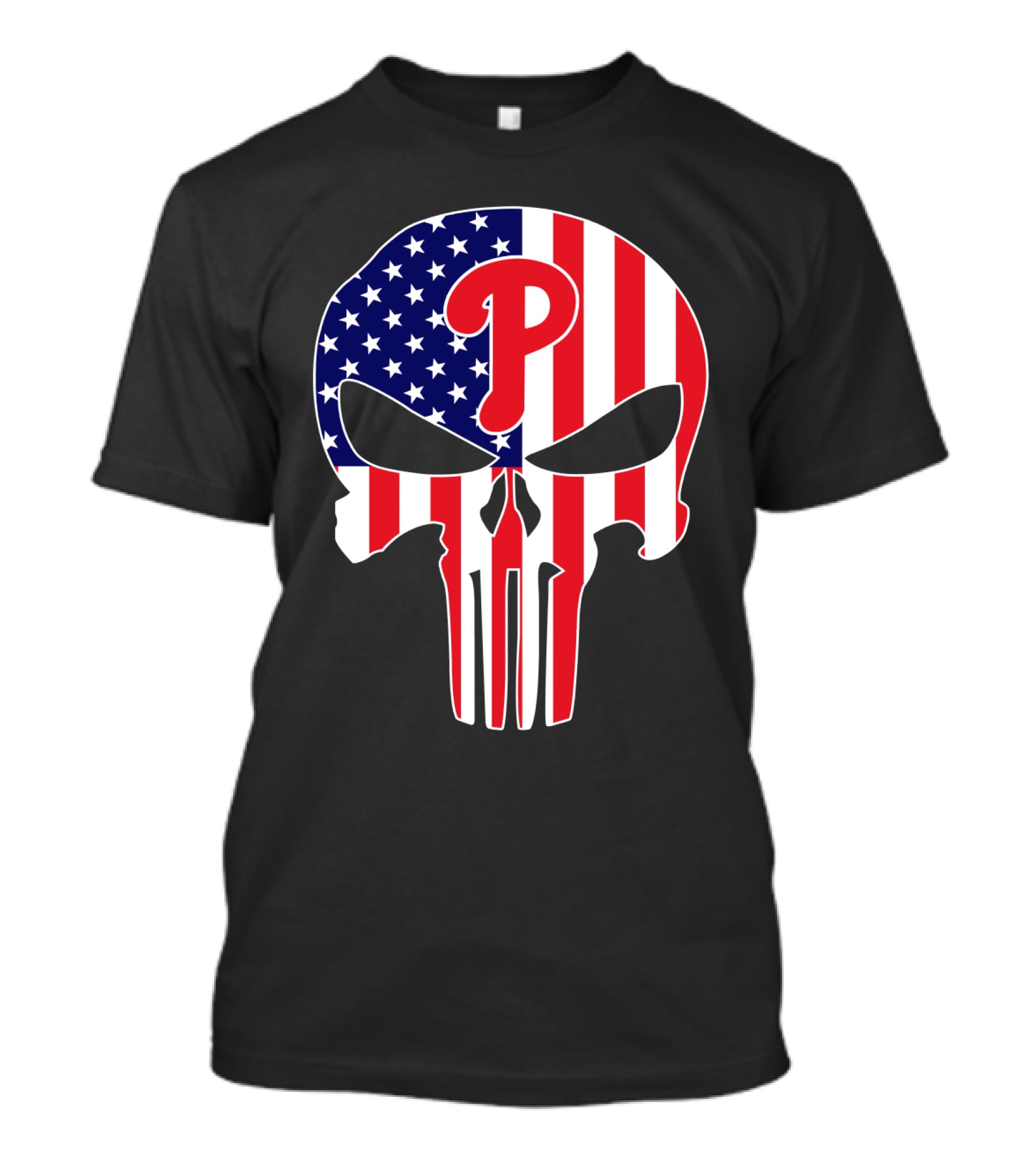 Phillies American Flag Punisher Style Skull T-Shirt