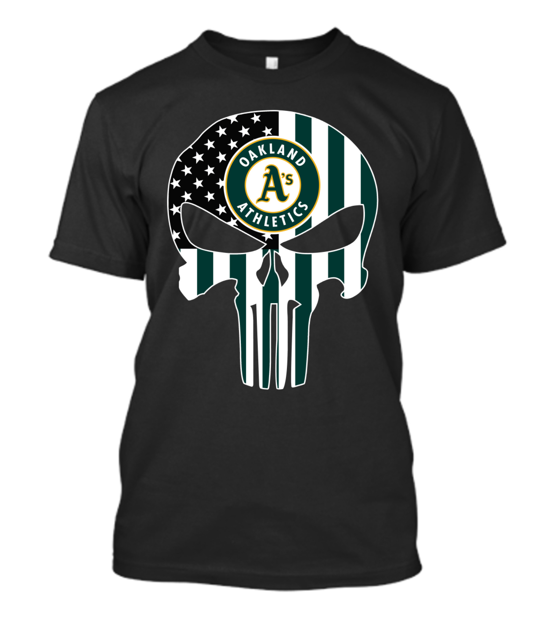 Oakland Athletics A's Skull American Flag T-Shirt