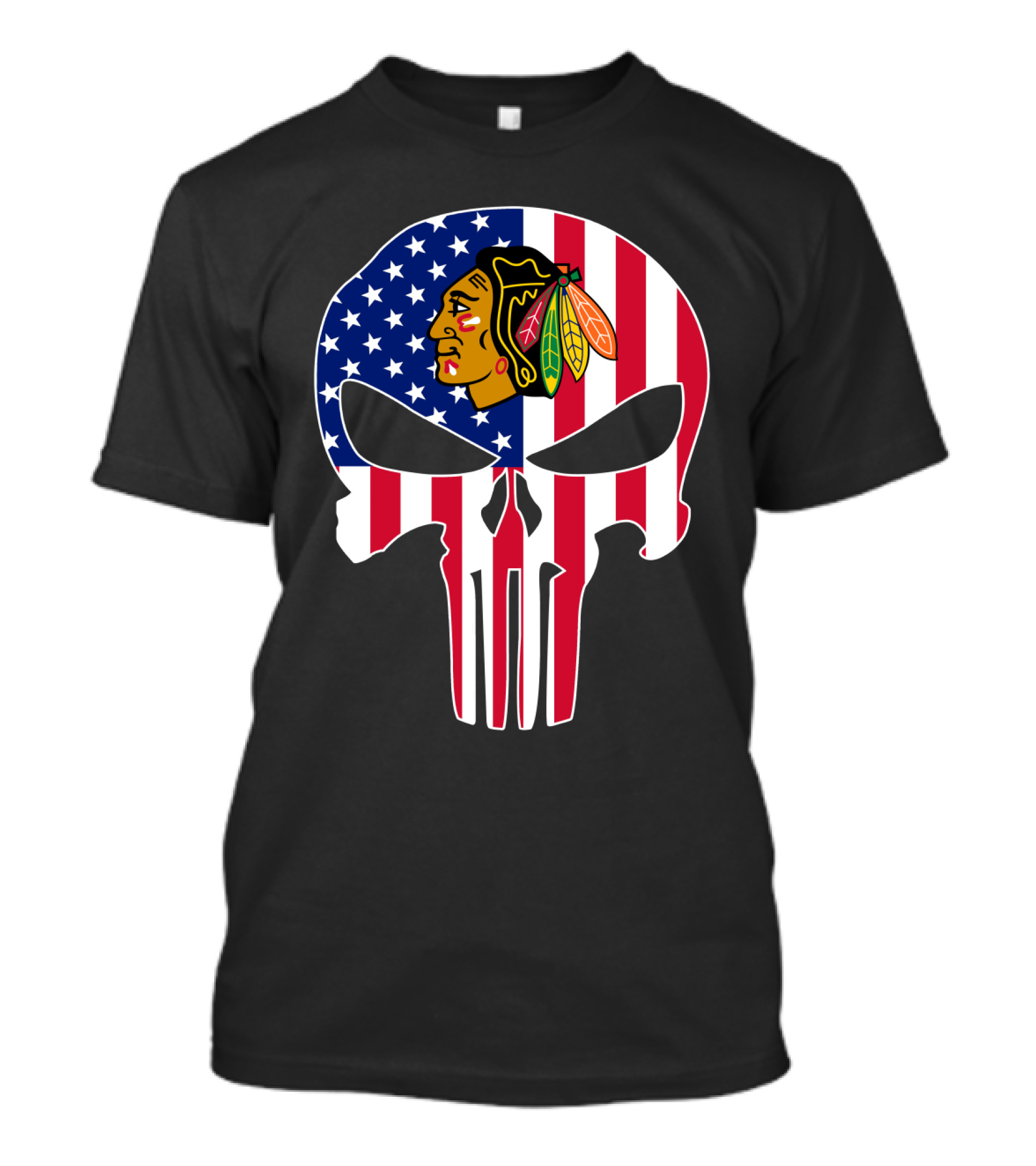 Chicago Blackhawks Punisher Skull American Flag T-Shirt