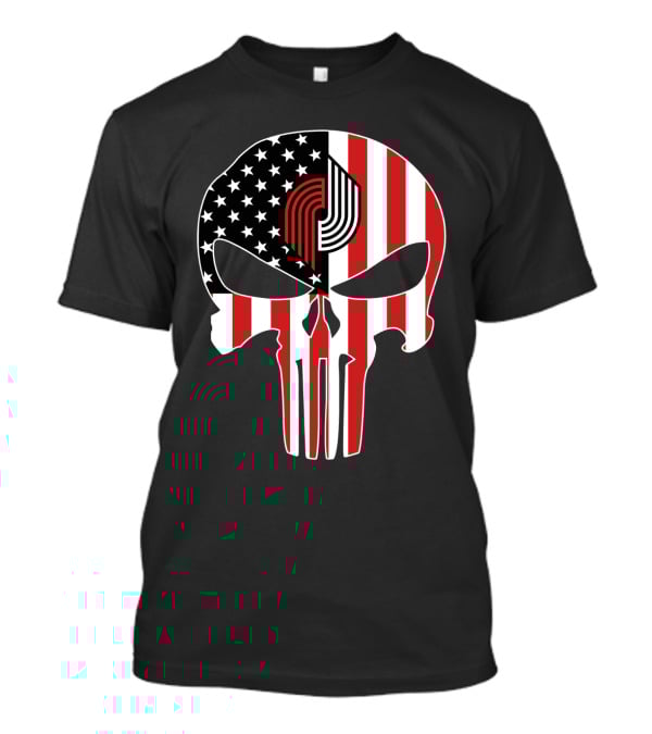 Portland Trail Blazers Punisher American Flag Skull T-Shirt