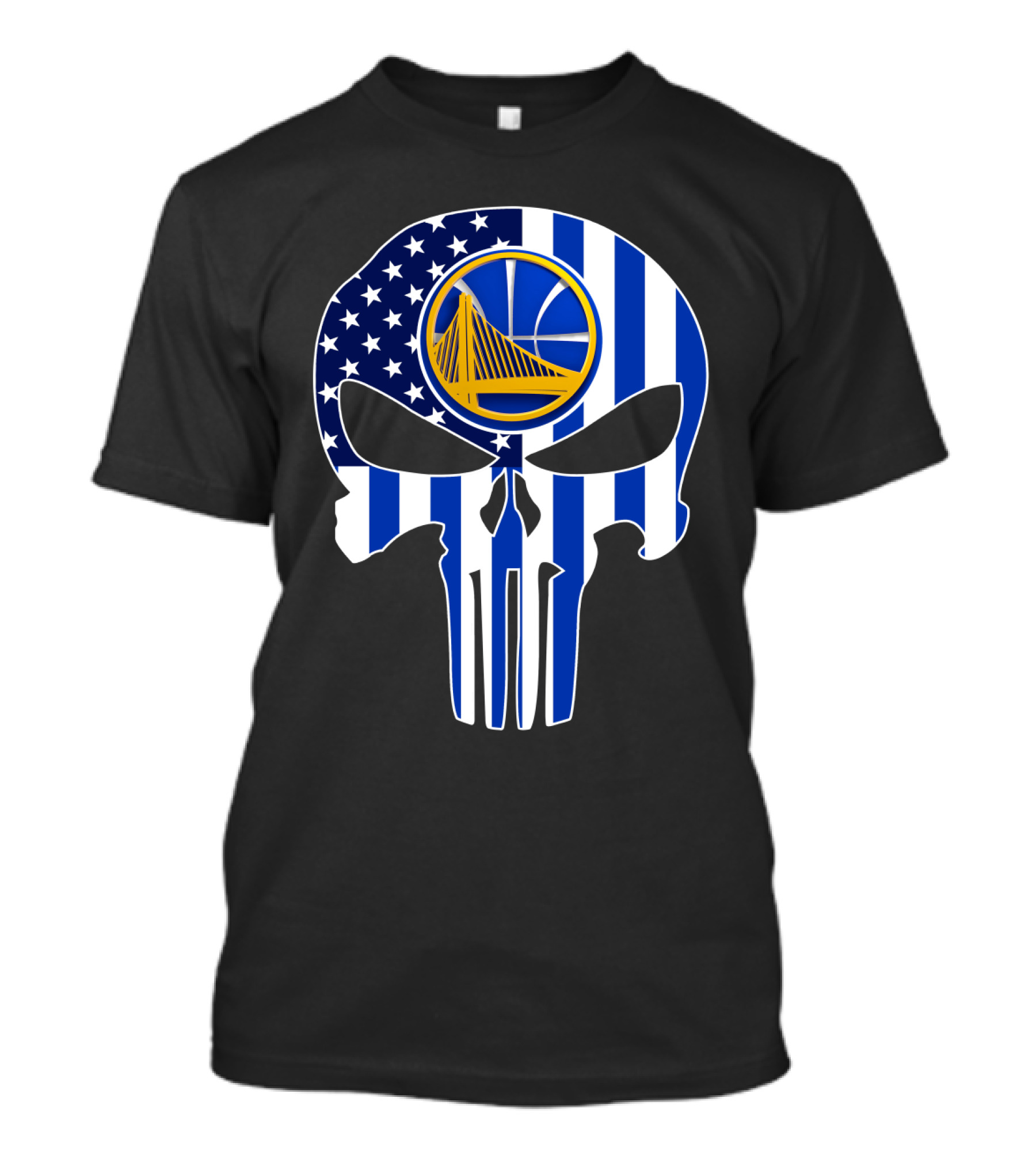 Golden State Warriors Skull Blue American Flag T-Shirt
