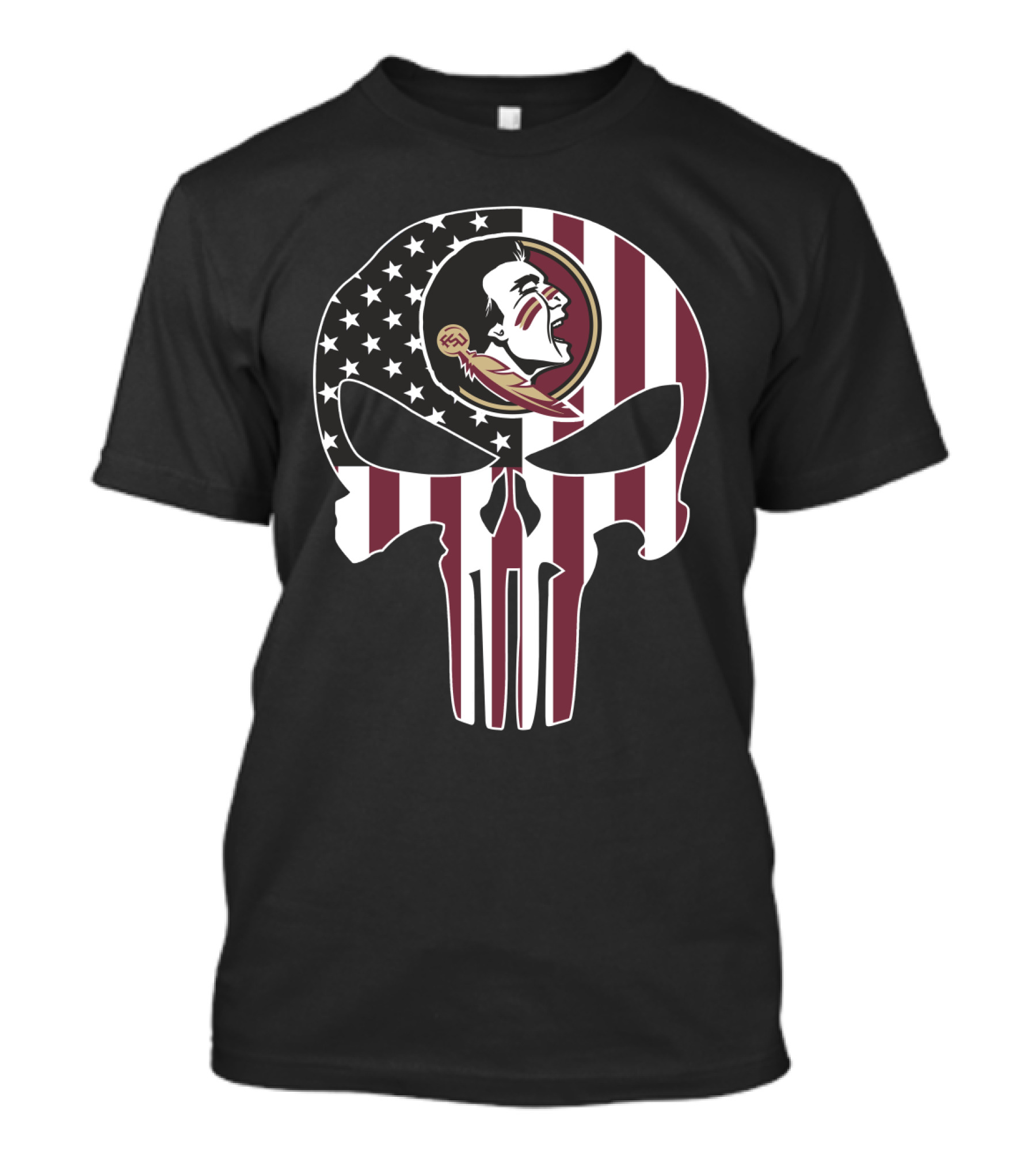 Florida State Seminoles Skull American Flag Logo Fusion T-Shirt