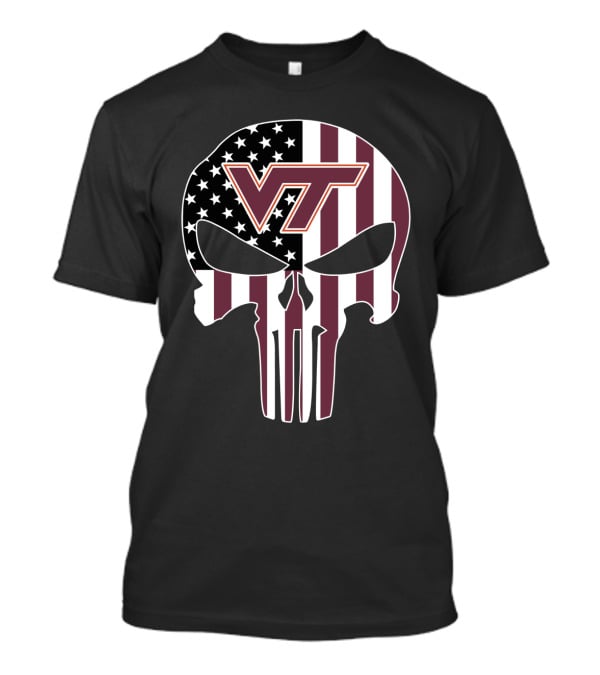 Virginia Tech Hokies Vt American Flag Skull T-Shirt