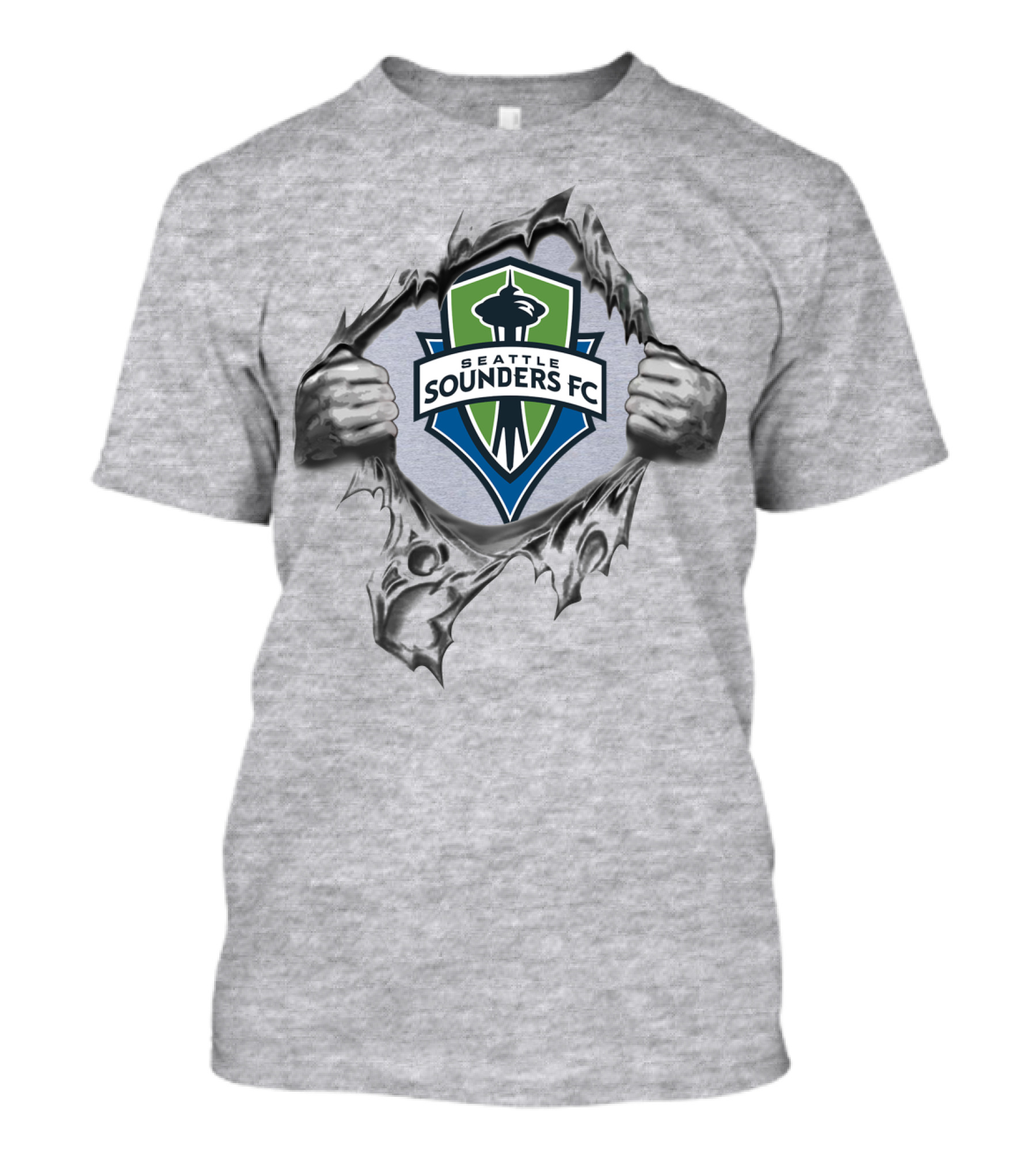 Seattle Sounders Fc Space Needle Emblem Peeking Through Ripped T-Shirt