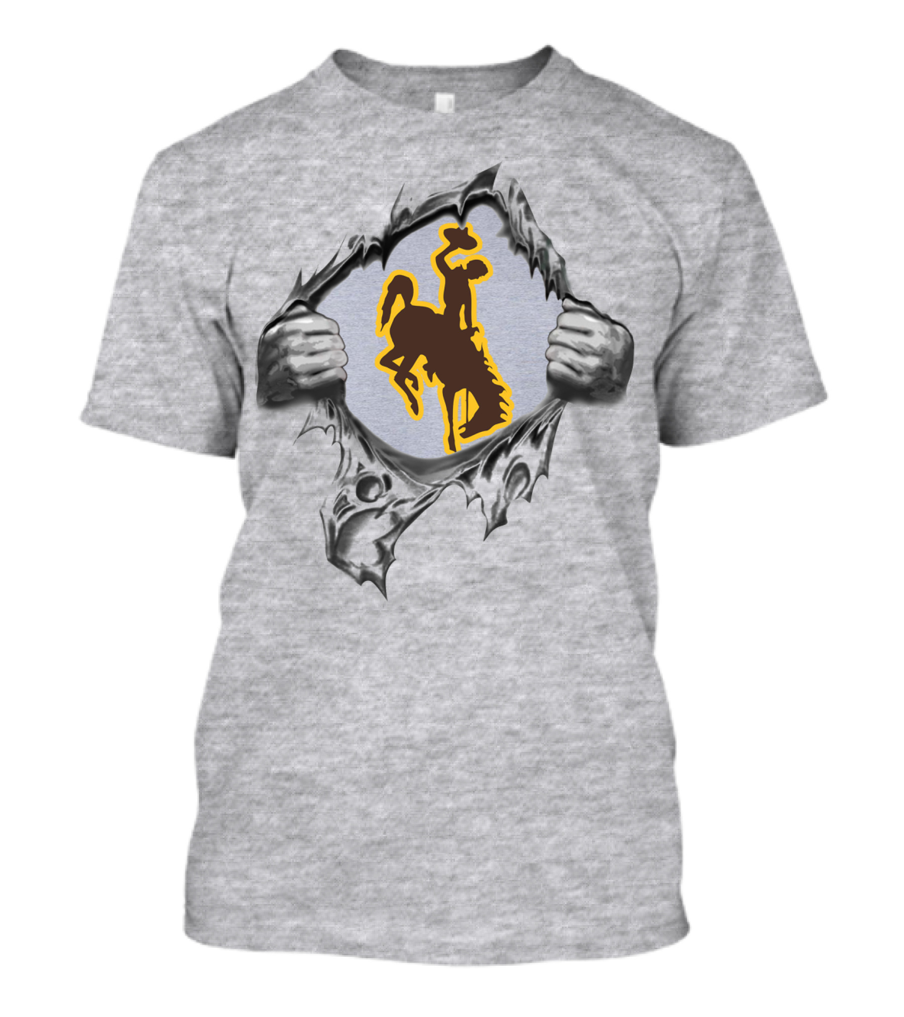 Wyoming Cowboys Bucking Horse And Rider Symbol Tearing Through Surface T-Shirt