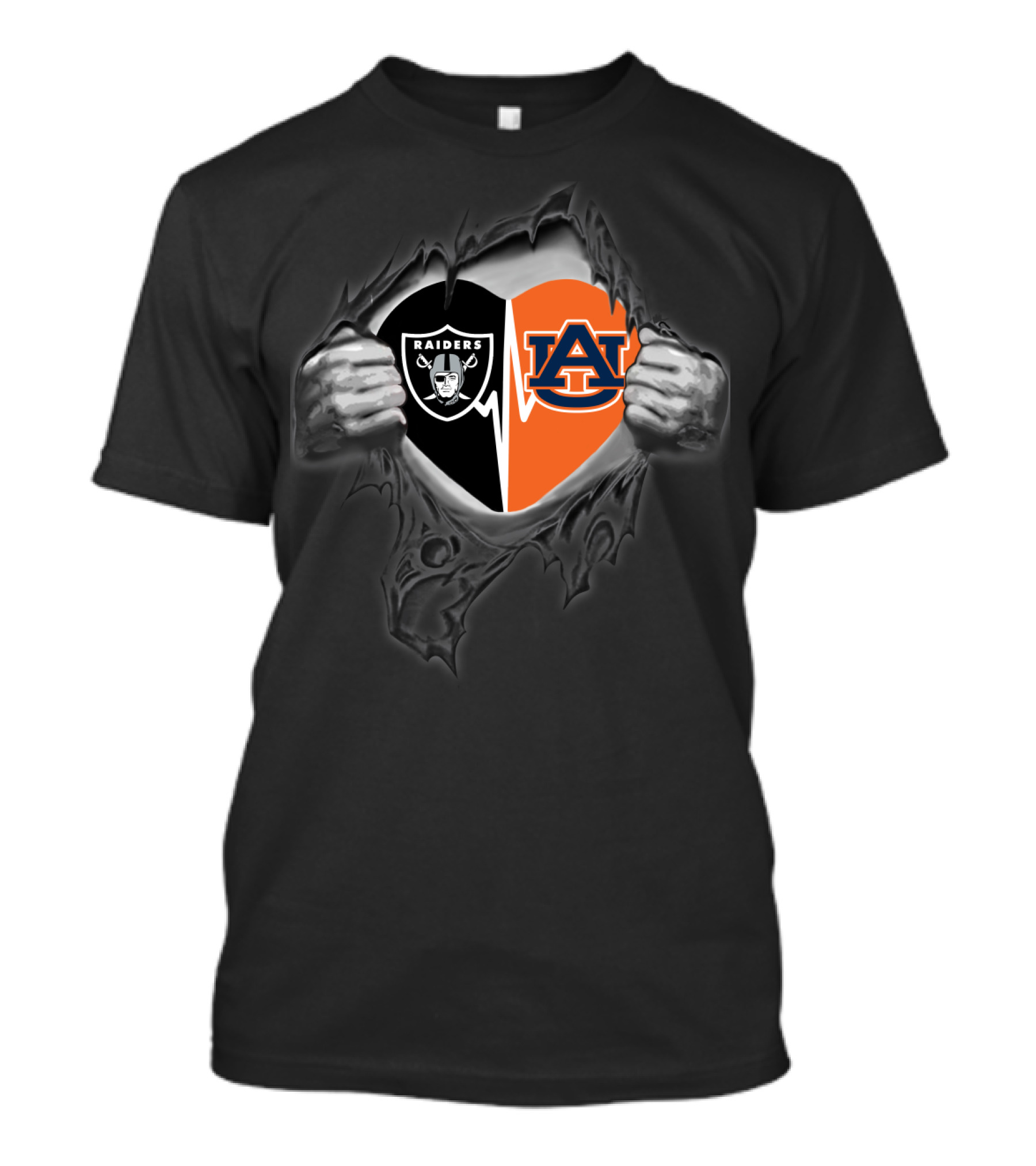 Raiders Auburn Heart Logo Fusion With Torn Effect T-Shirt