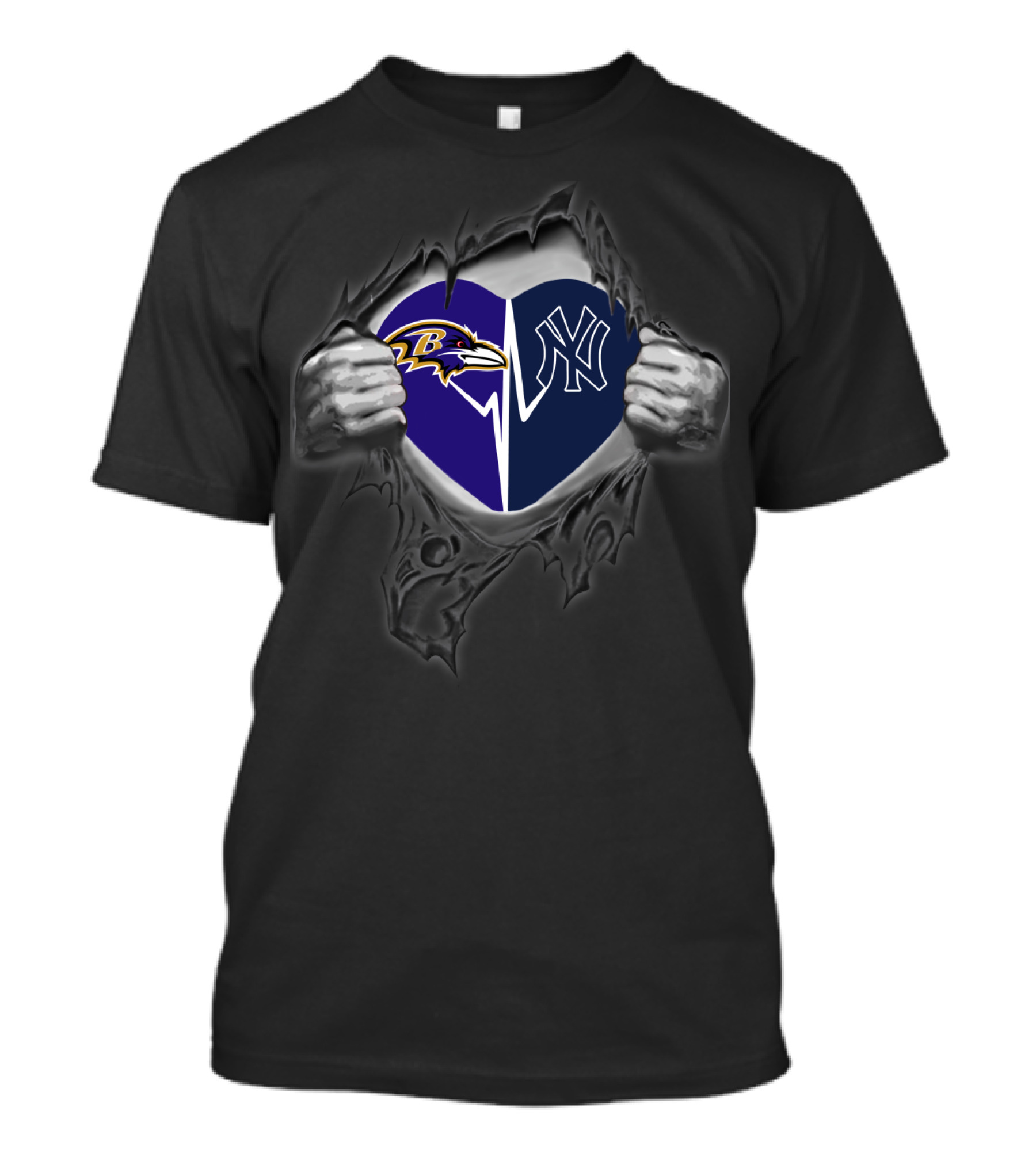Baltimore Ravens New York Yankees Heart Nfl Mlb Crossover Fans T-Shirt
