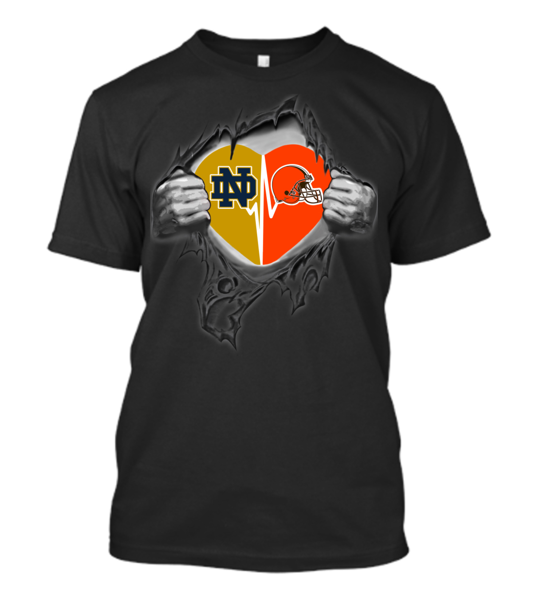 Notre Dame Nd Heartbeat Browns Helmet Heart T-Shirt