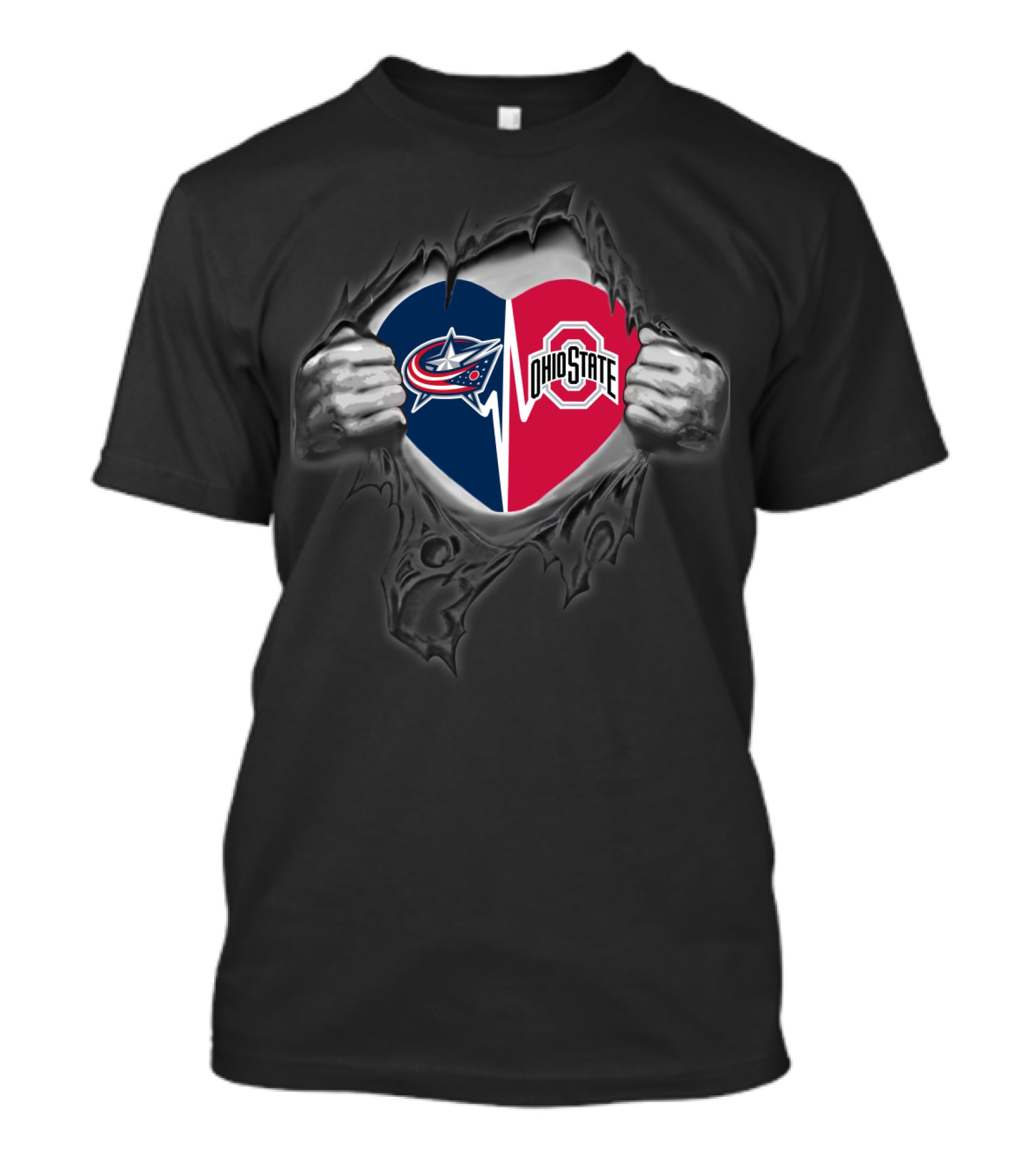 Blue Jackets Ohio State Heart Torn T-Shirt