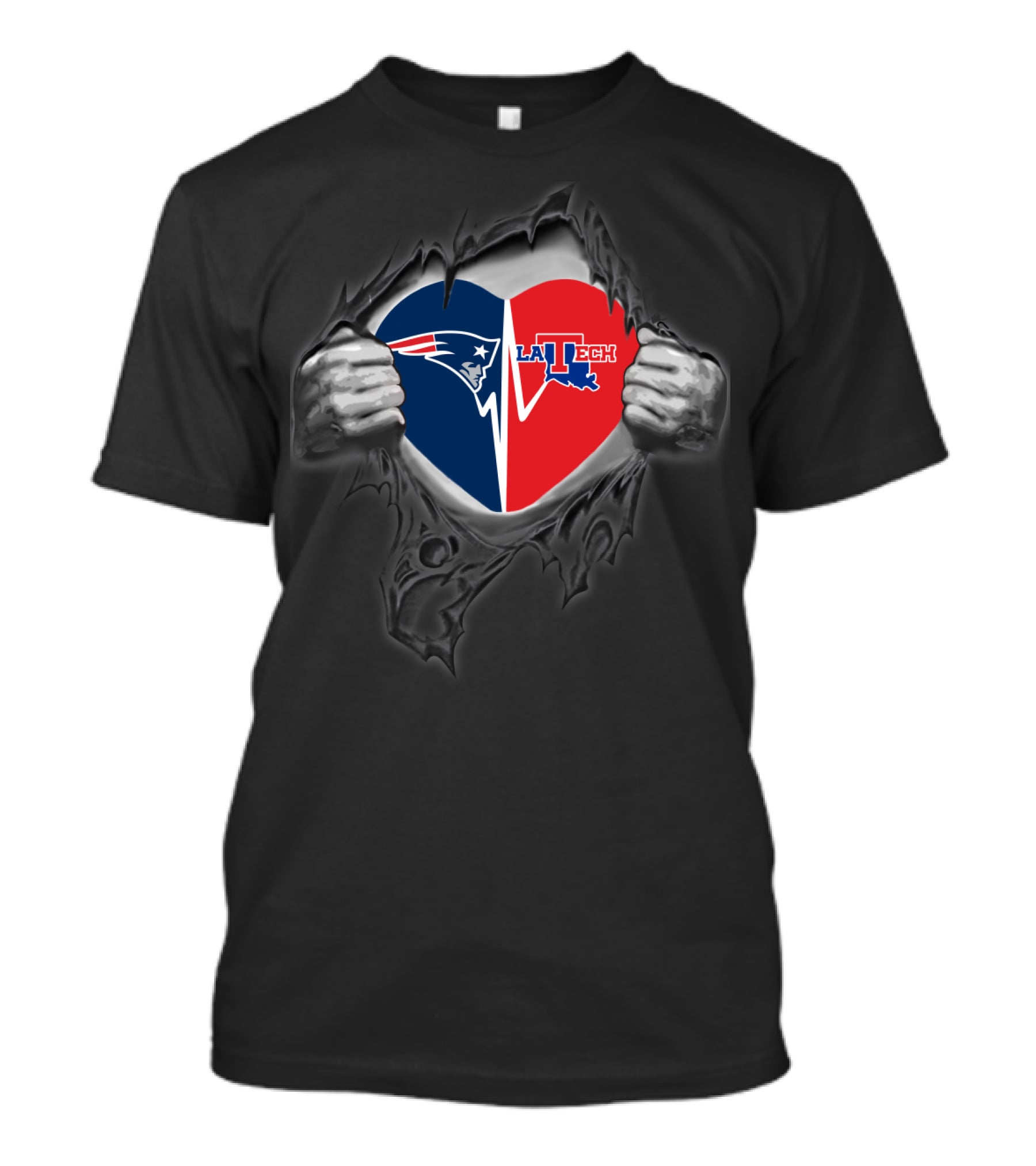 Patriots Louisiana Tech Bulldogs Heart Tear T-Shirt