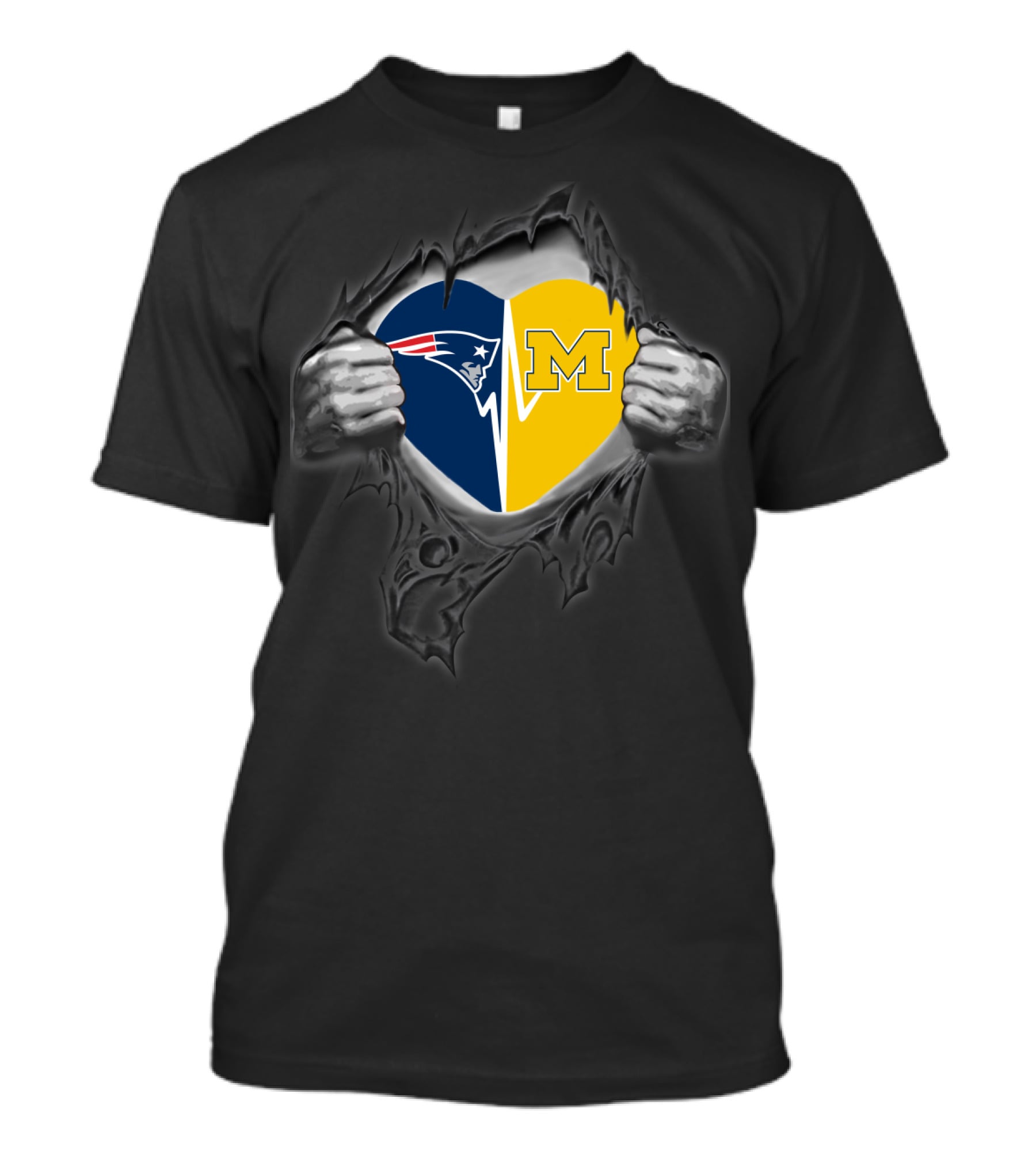 New England Patriots And Michigan Wolverines Heart T-Shirt