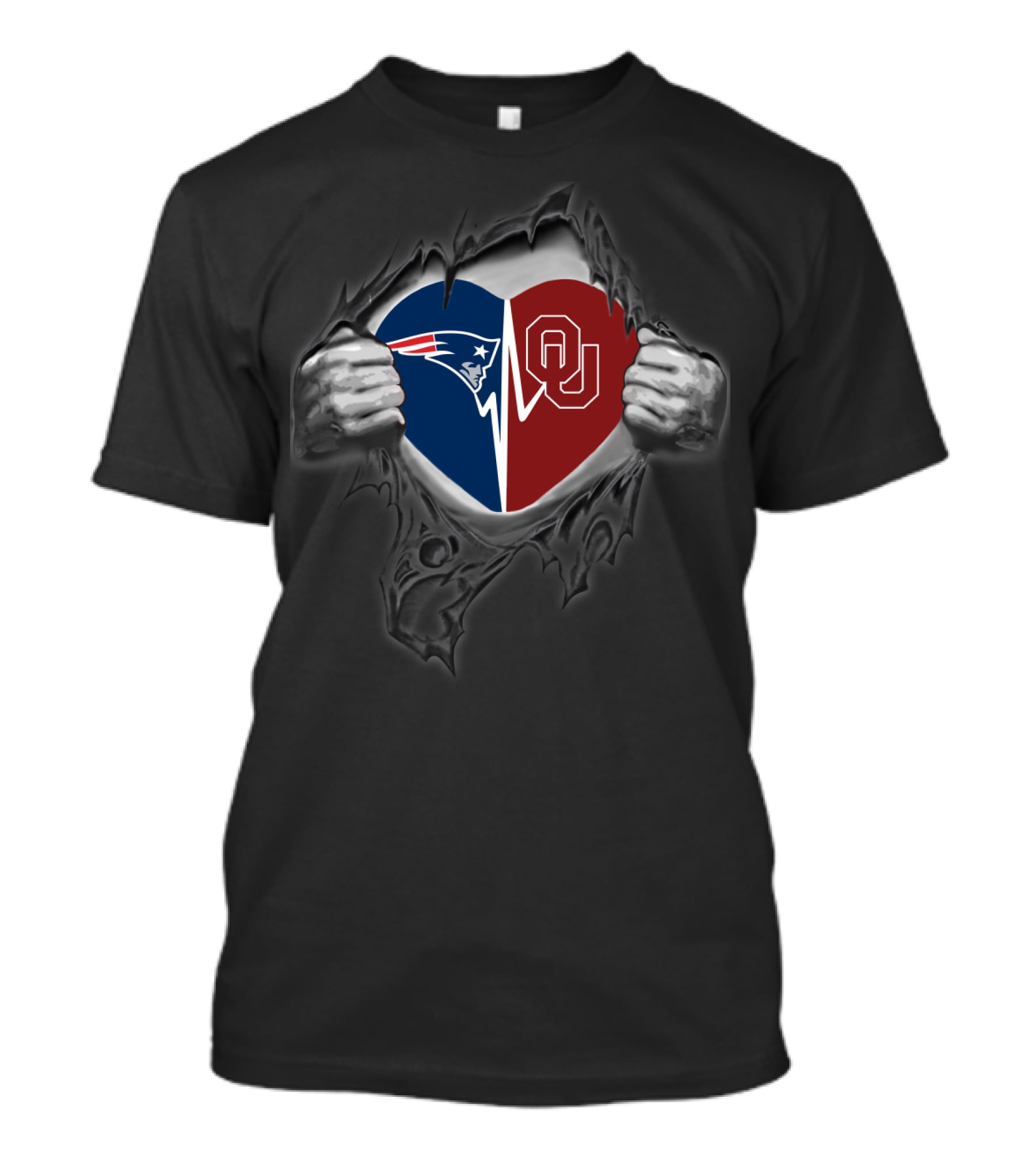 Patriots Oklahoma Sooners Heart Design Torn Fabric T-Shirt