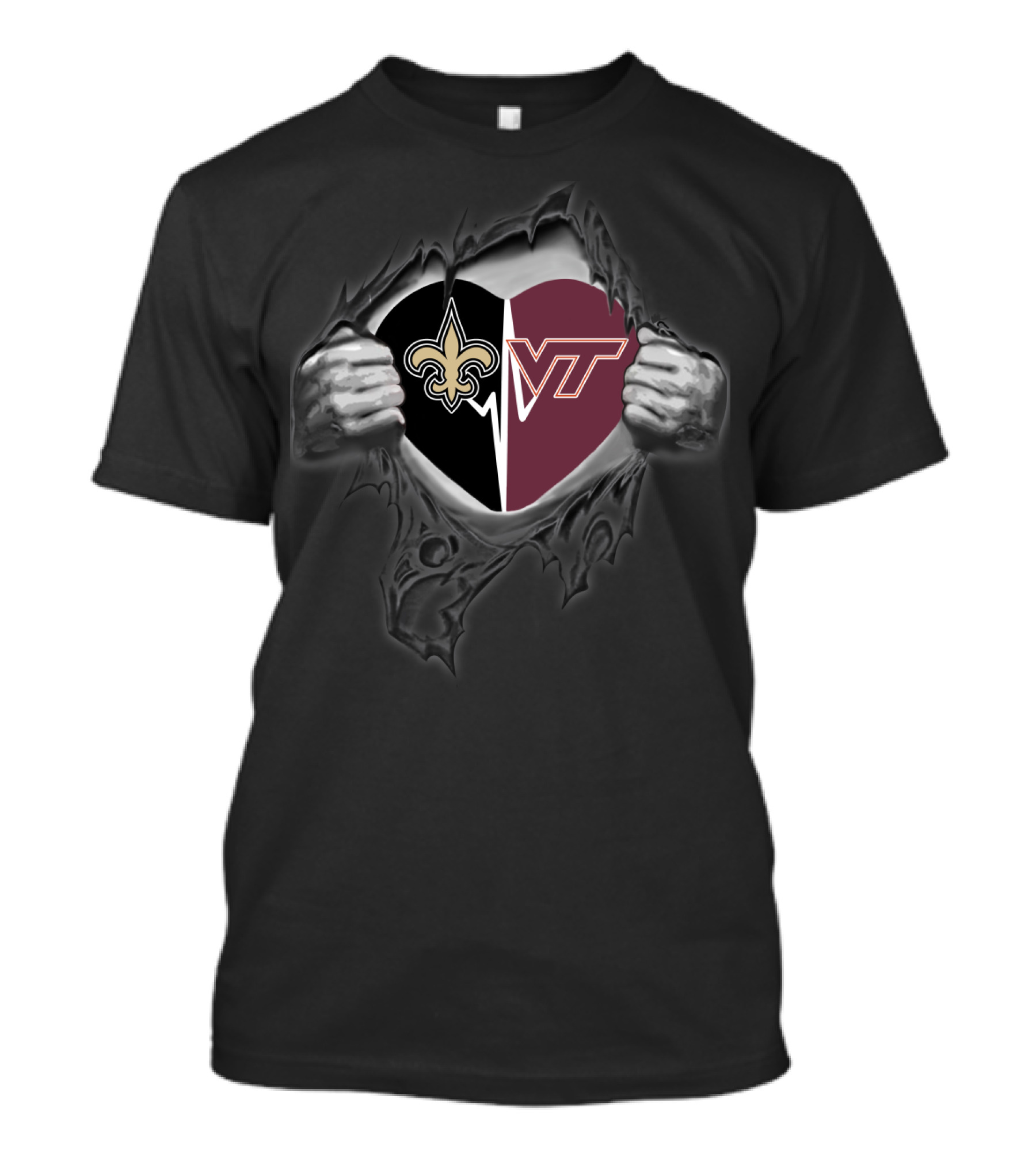 Saints Virginia Tech Hokies Heart T-Shirt