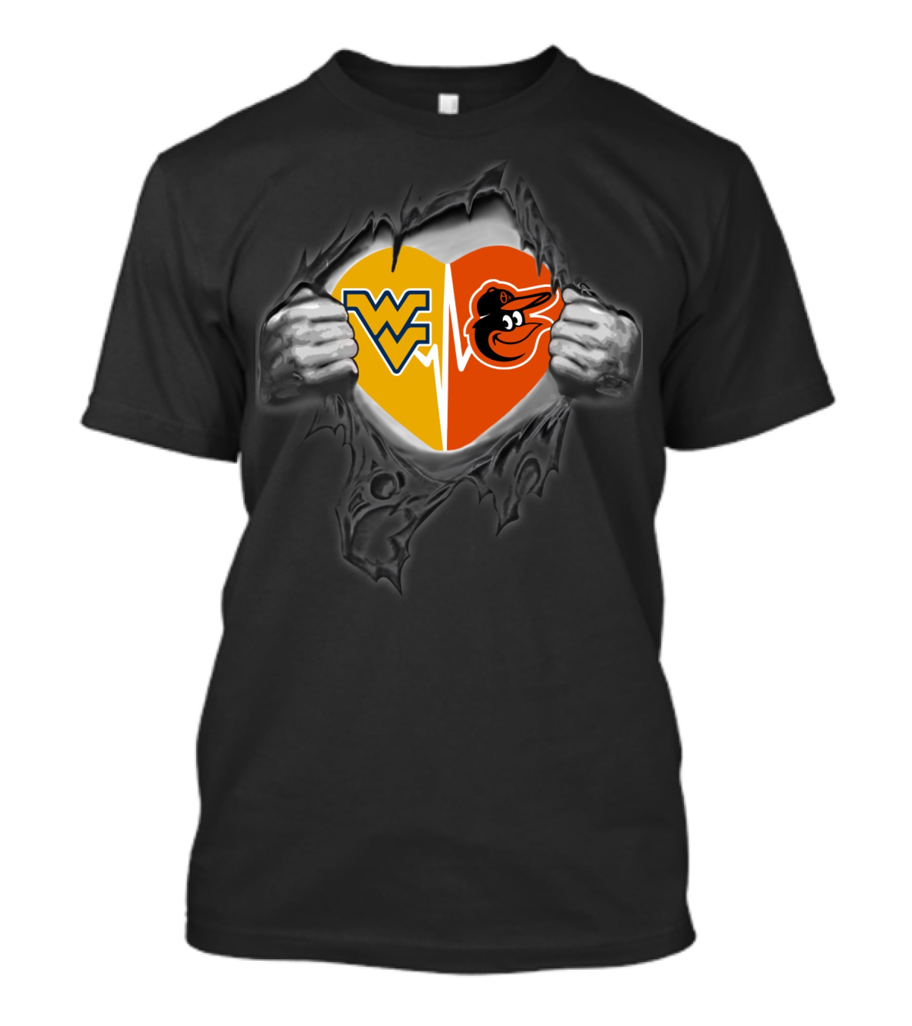 West Virginia Mountaineers Heart Baltimore Orioles Logo Fusion T-Shirt