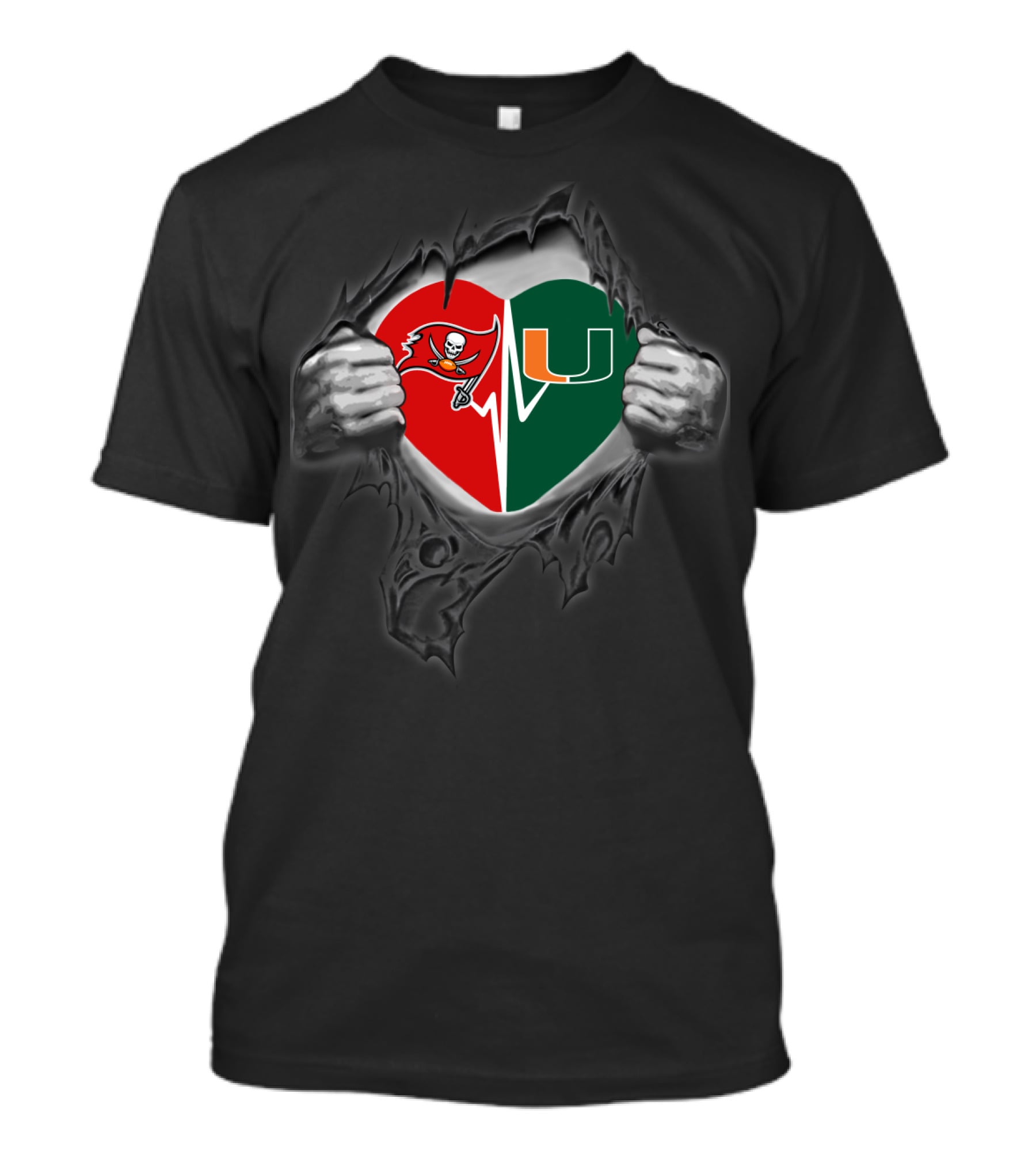 Buccaneers Miami Hurricanes Heart Logo Fusion T-Shirt