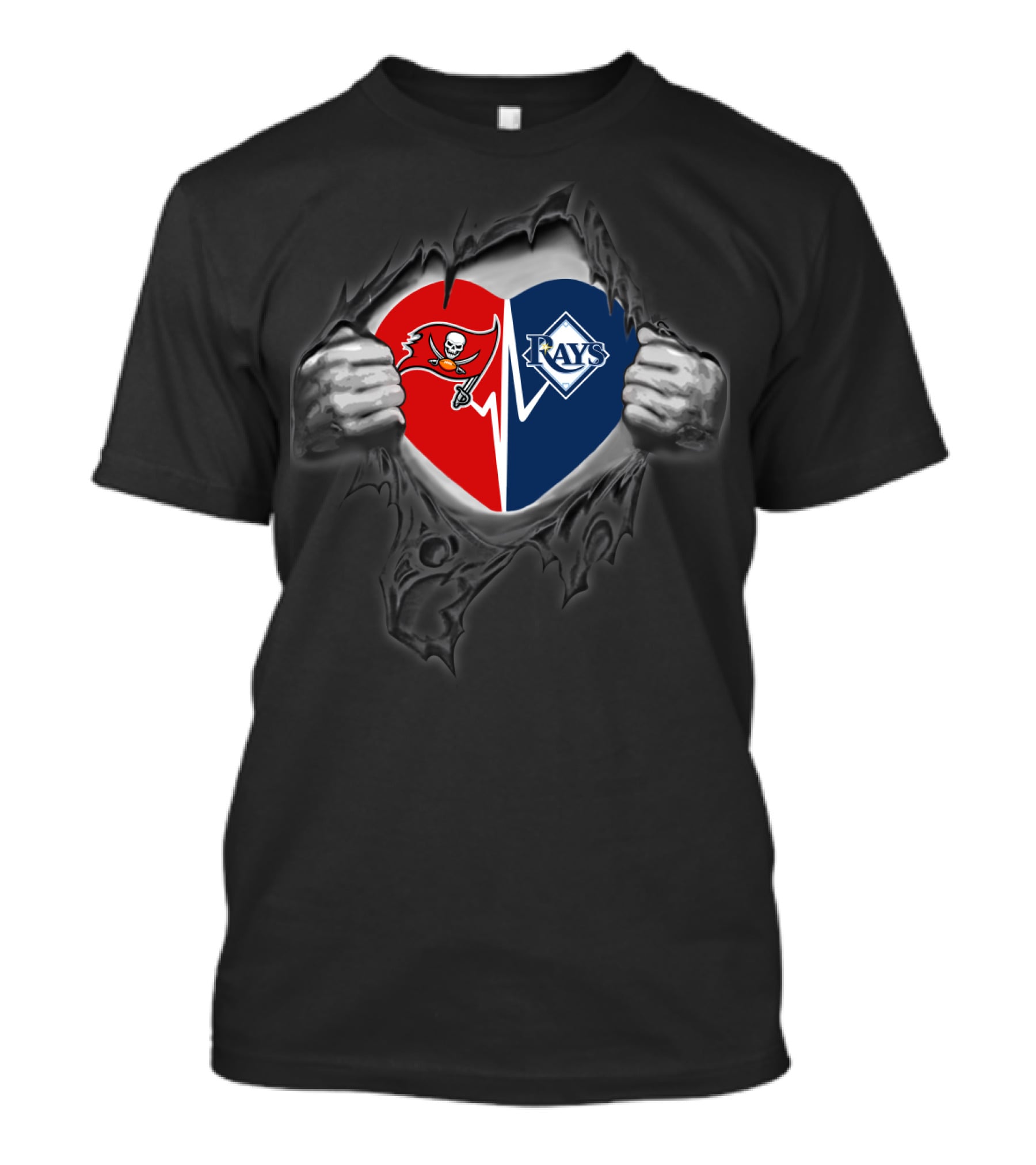 Tampa Bay Buccaneers And Rays Heart Logo Fusion T-Shirt