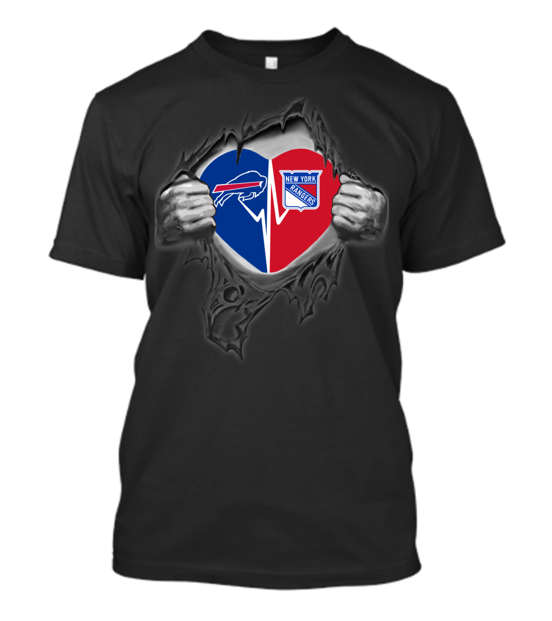 Buffalo Bills New York Rangers Heart Fan Logos T-Shirt