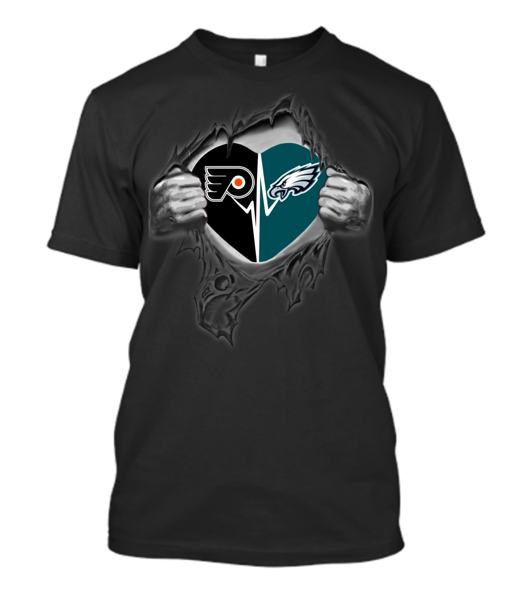 Philadelphia Flyers Eagles Heart Logo Rip T-Shirt