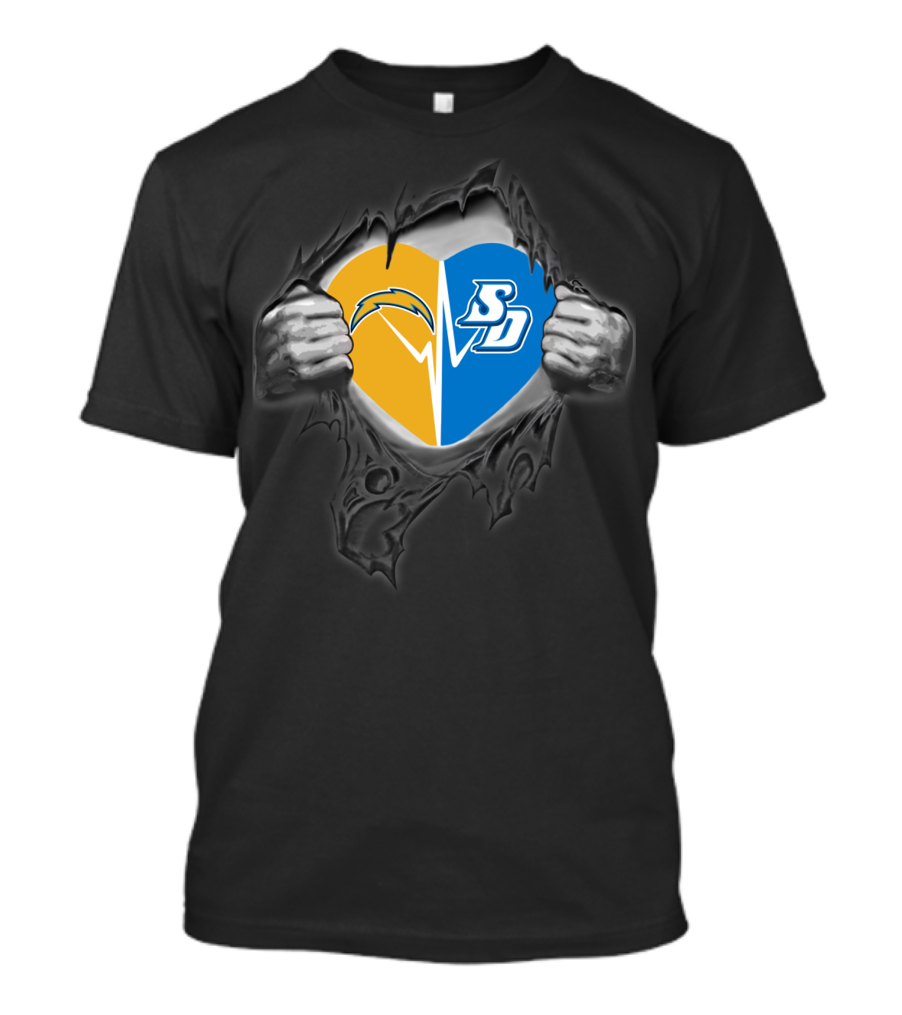 Chargers San Diego Toreros Heart Logo Rip T-Shirt