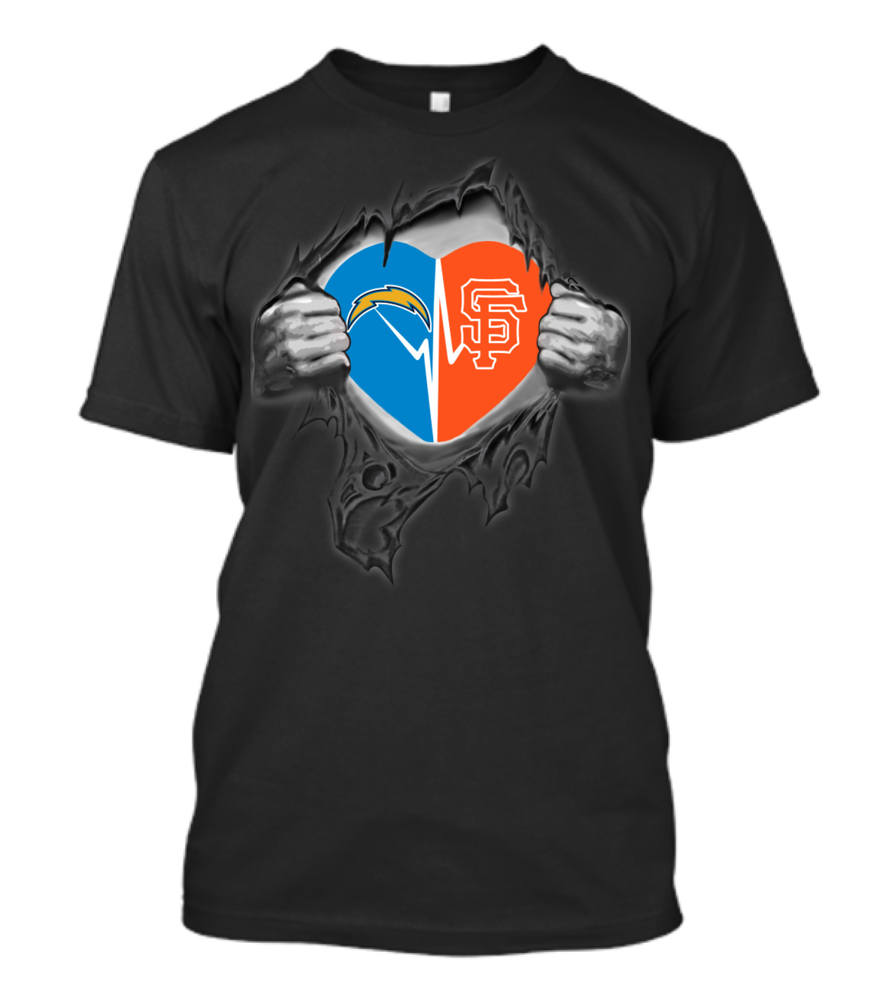 Chargers San Francisco Giants Heart Logo Fusion T-Shirt