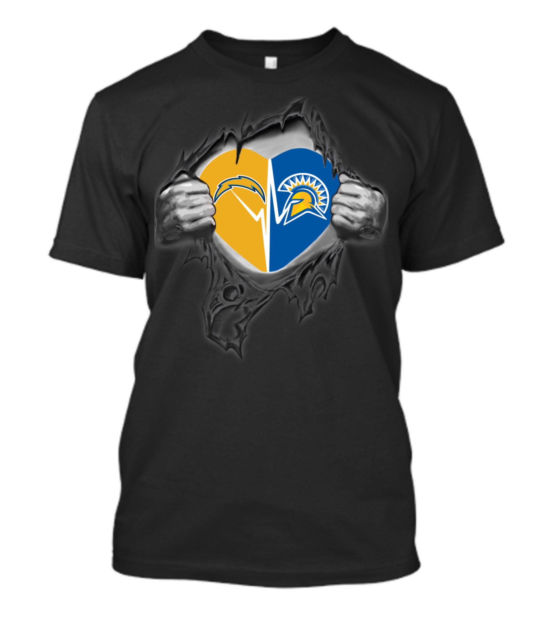 Chargers San Jose State Spartans Heart Rip T-Shirt