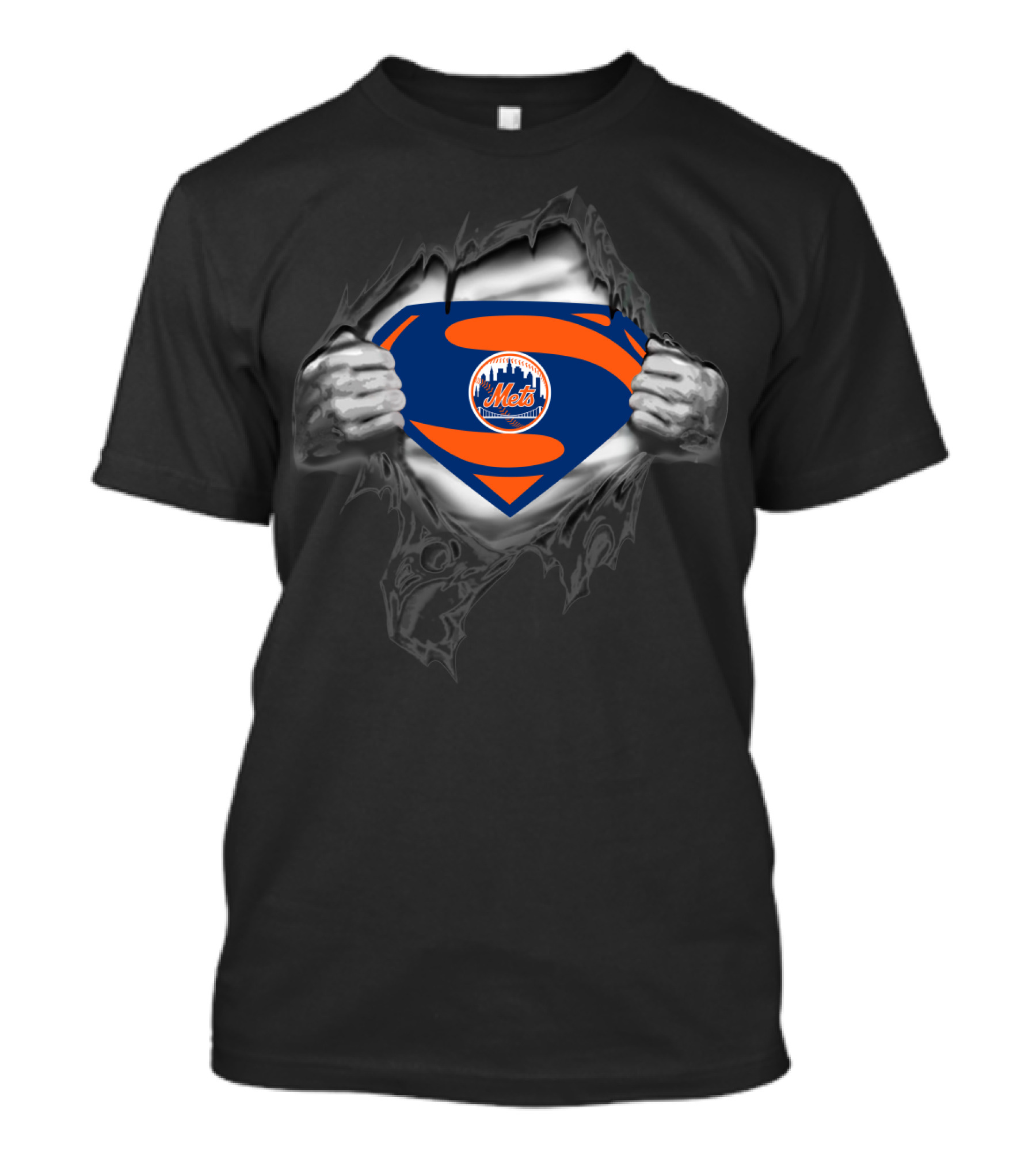 Superman New York Mets Logo Ripped Chest Baseball T-Shirt