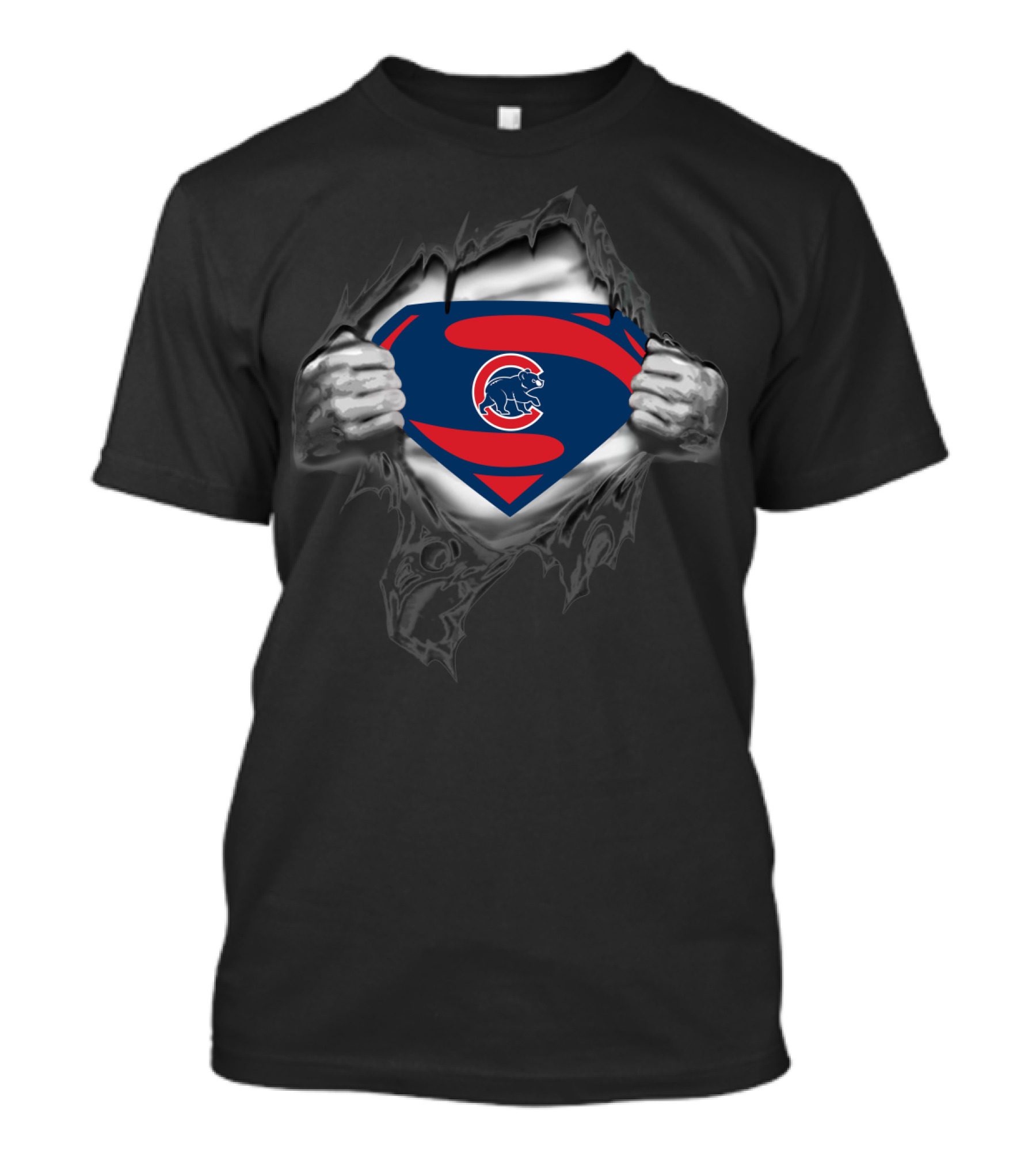 Superman Chicago Cubs Logo Inside Ripped Chest T-Shirt
