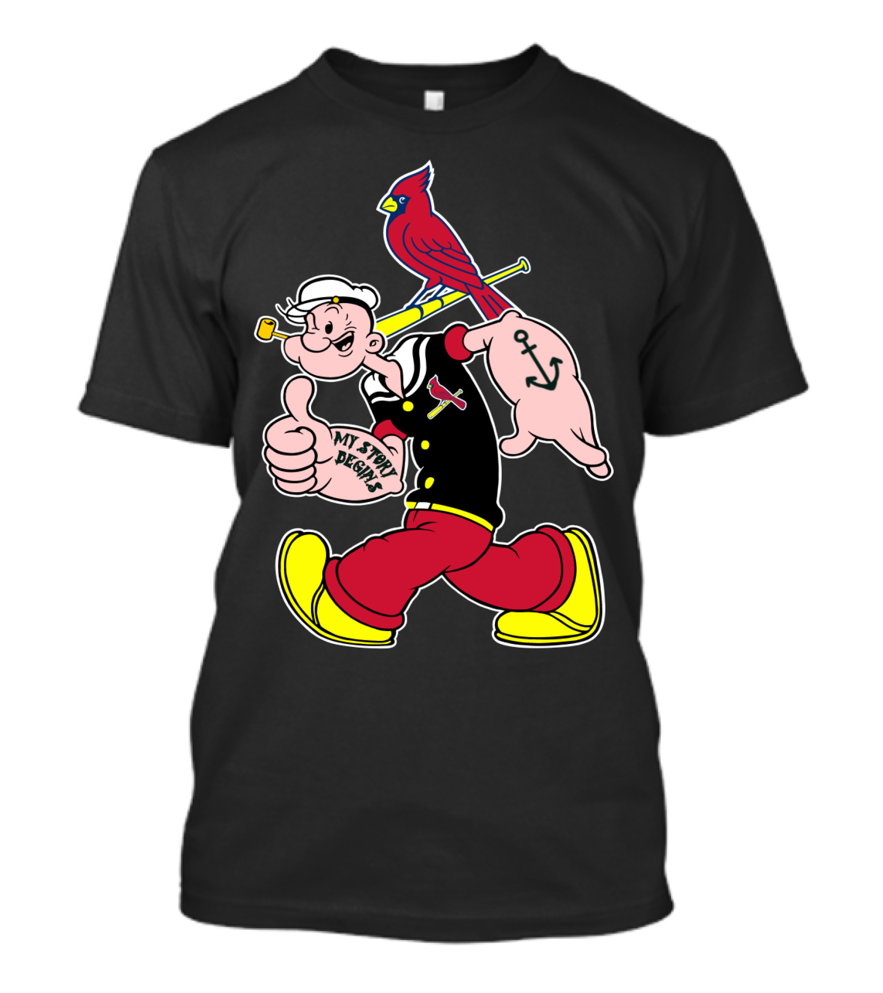 Popeye With St Louis Cardinals Redbird And Bat T-Shirt