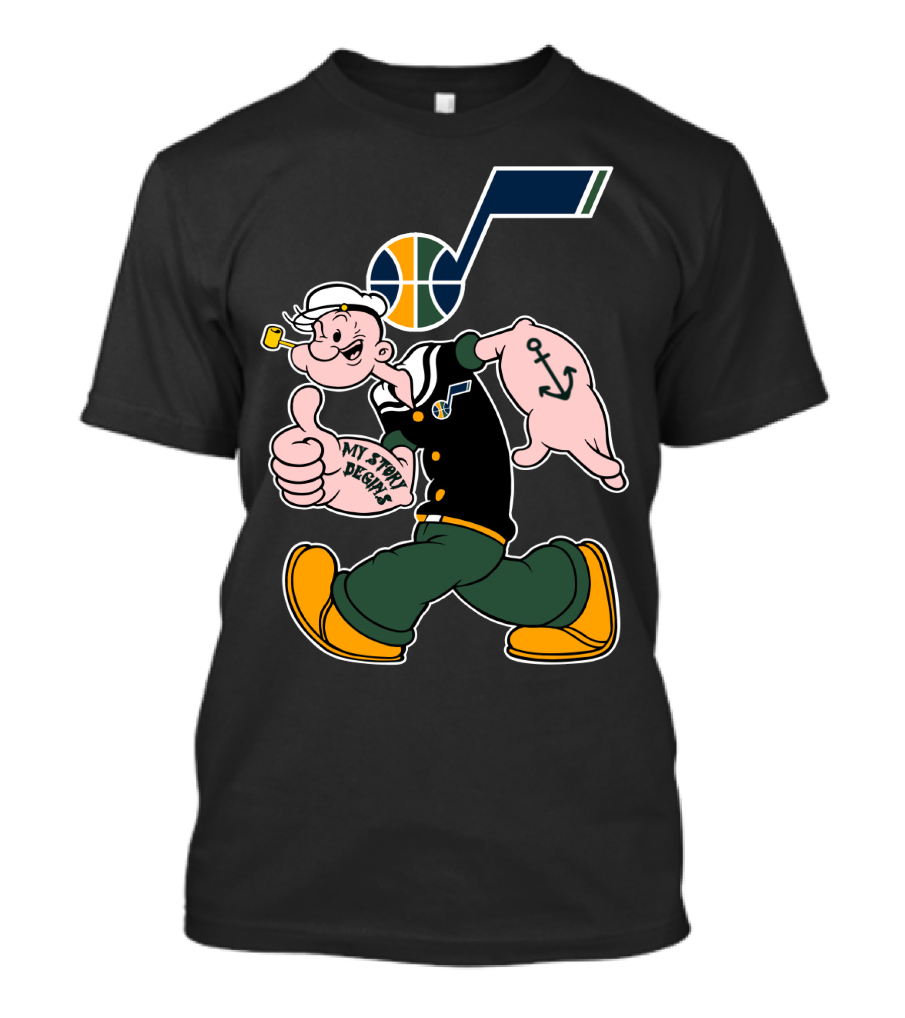 Popeye Walking With Thumb Up And Utah Jazz Basketball T-Shirt