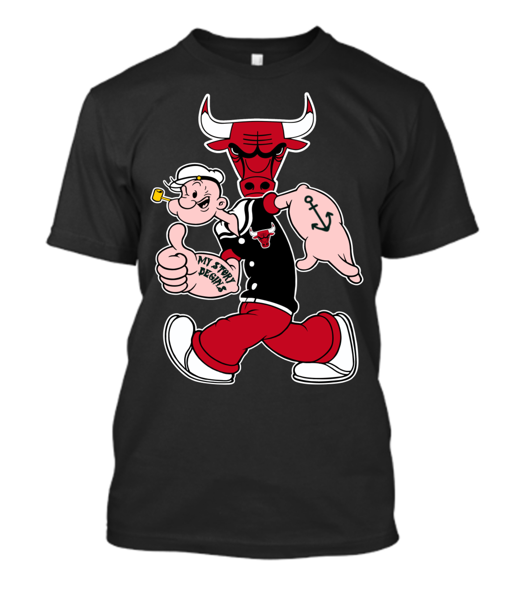 Chicago Bulls My Story Designs Popeye Anchor Red Black T-Shirt