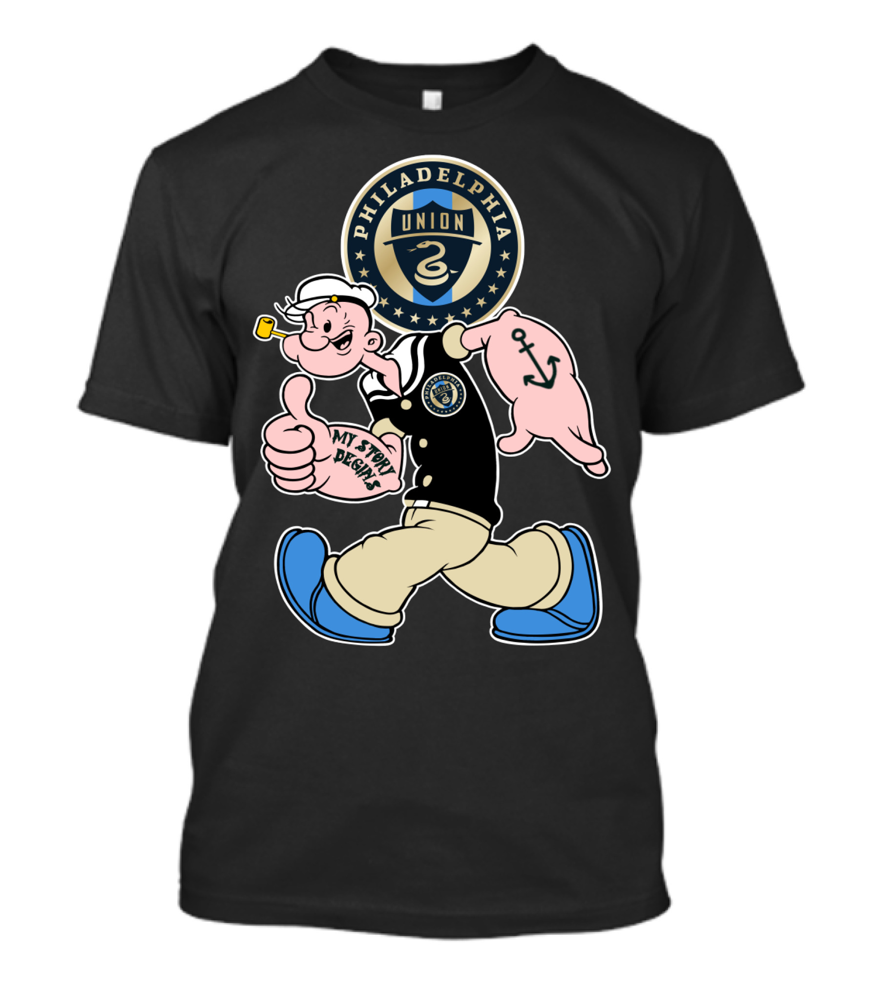 Philadelphia Union Popeye My Story Begins Soccer Badge T-Shirt