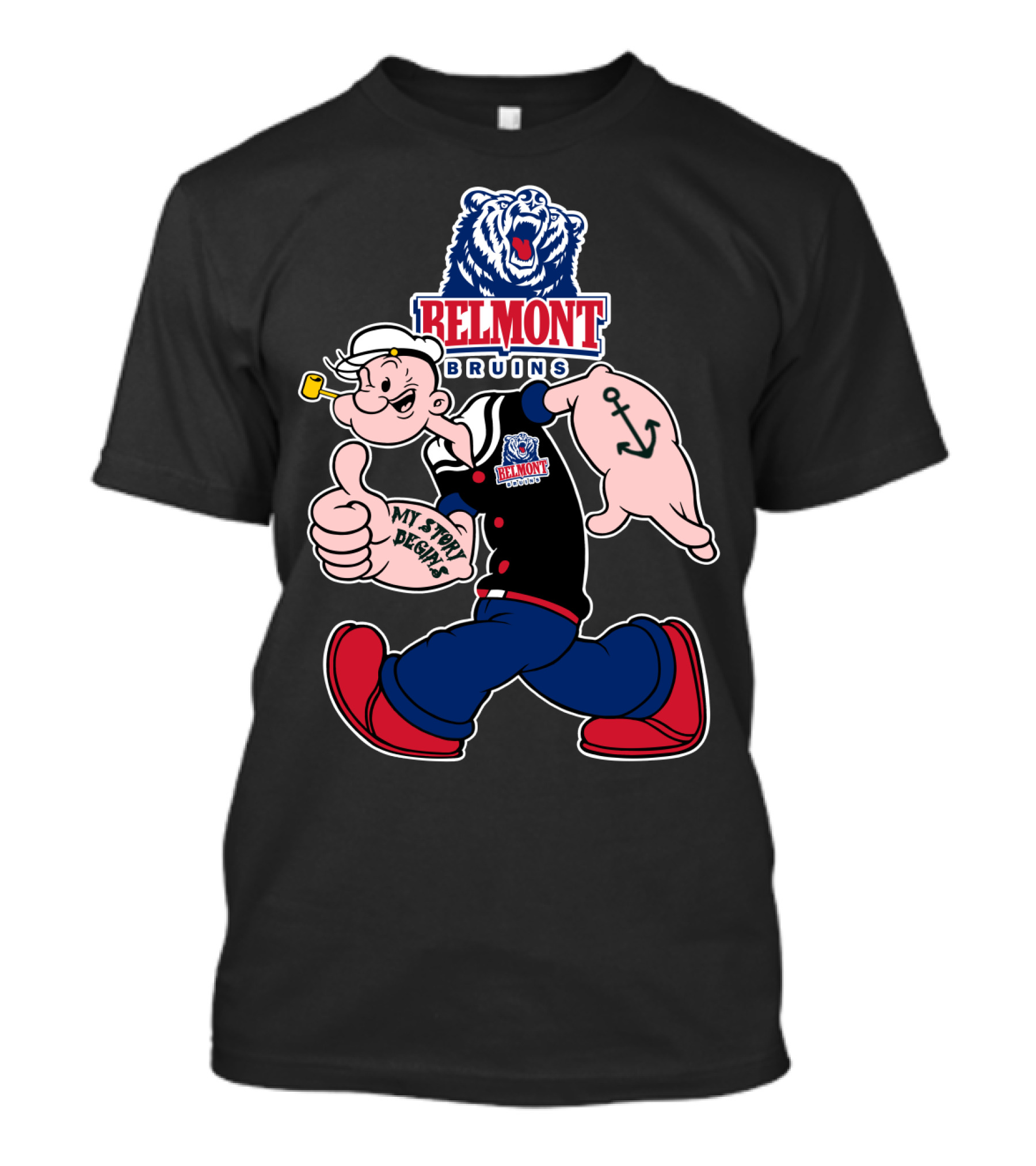 Belmont Bruins My Story Begins Popeye Anchor T-Shirt