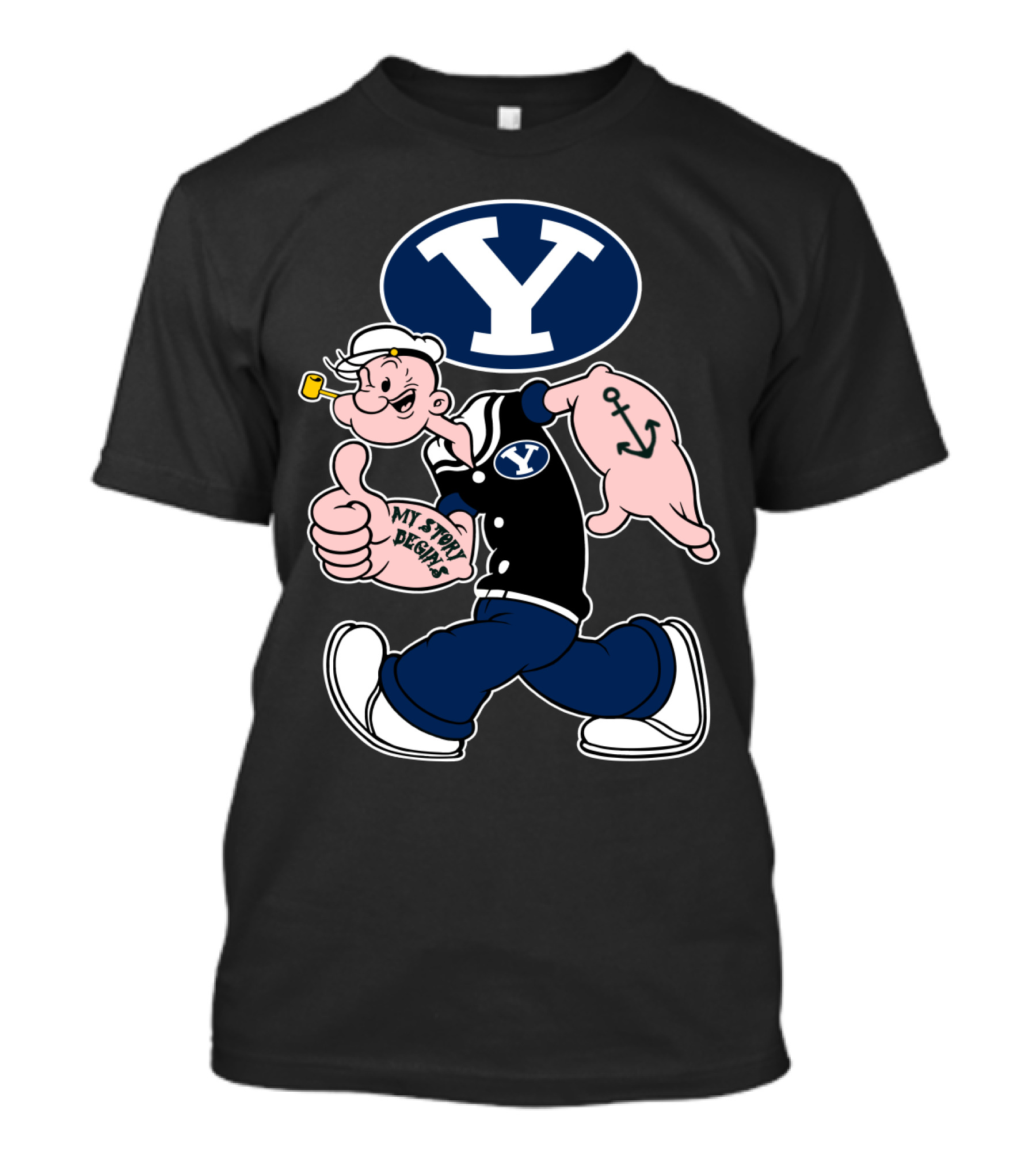 Byu Cougars Y Logo My Story Begins Popeye Sailor Anchor T-Shirt