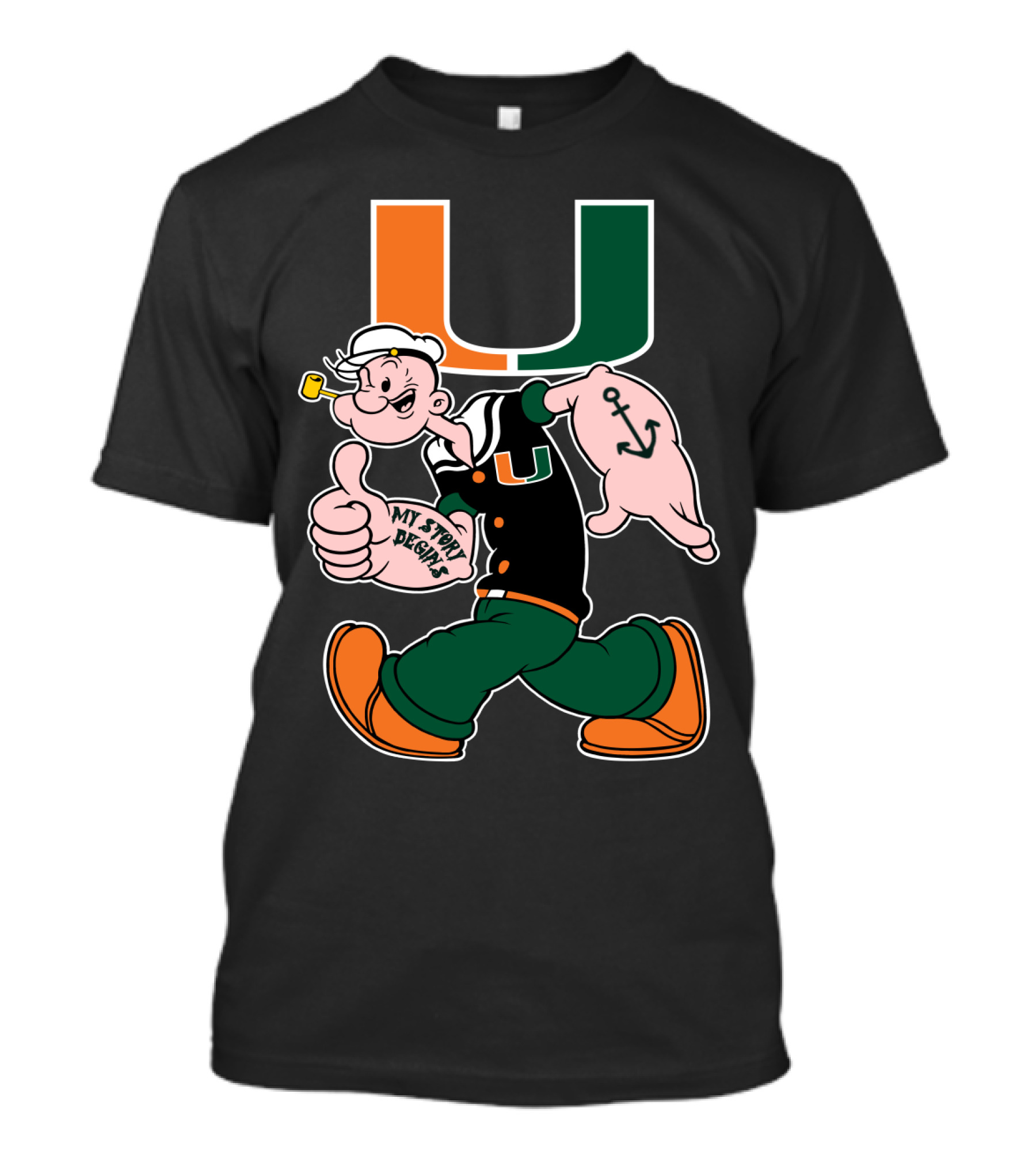 Miami Hurricanes My Story Designs Popeye Anchor T-Shirt