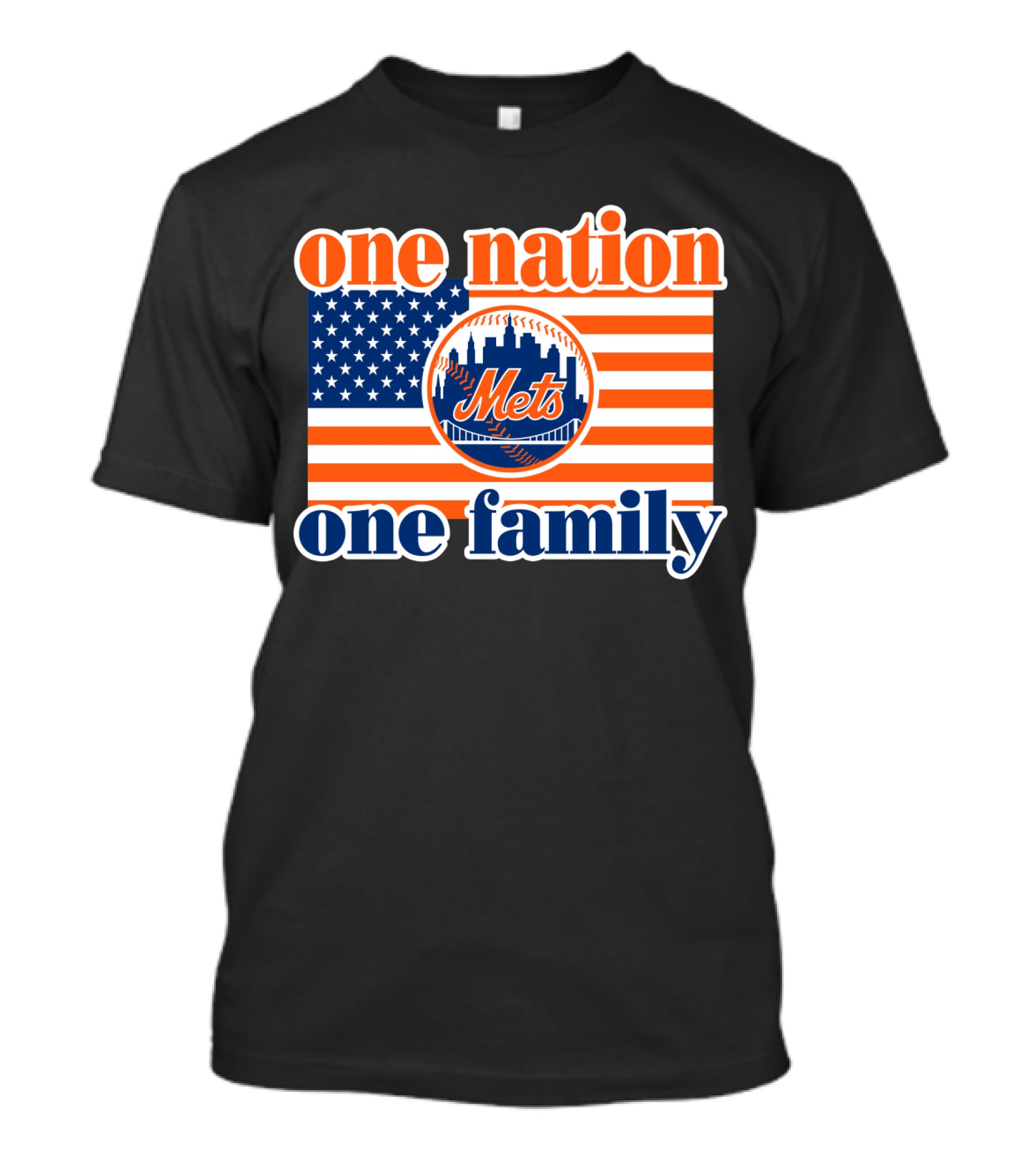 One Nation One Family New York Mets 44 Patriotic American Flag T-Shirt