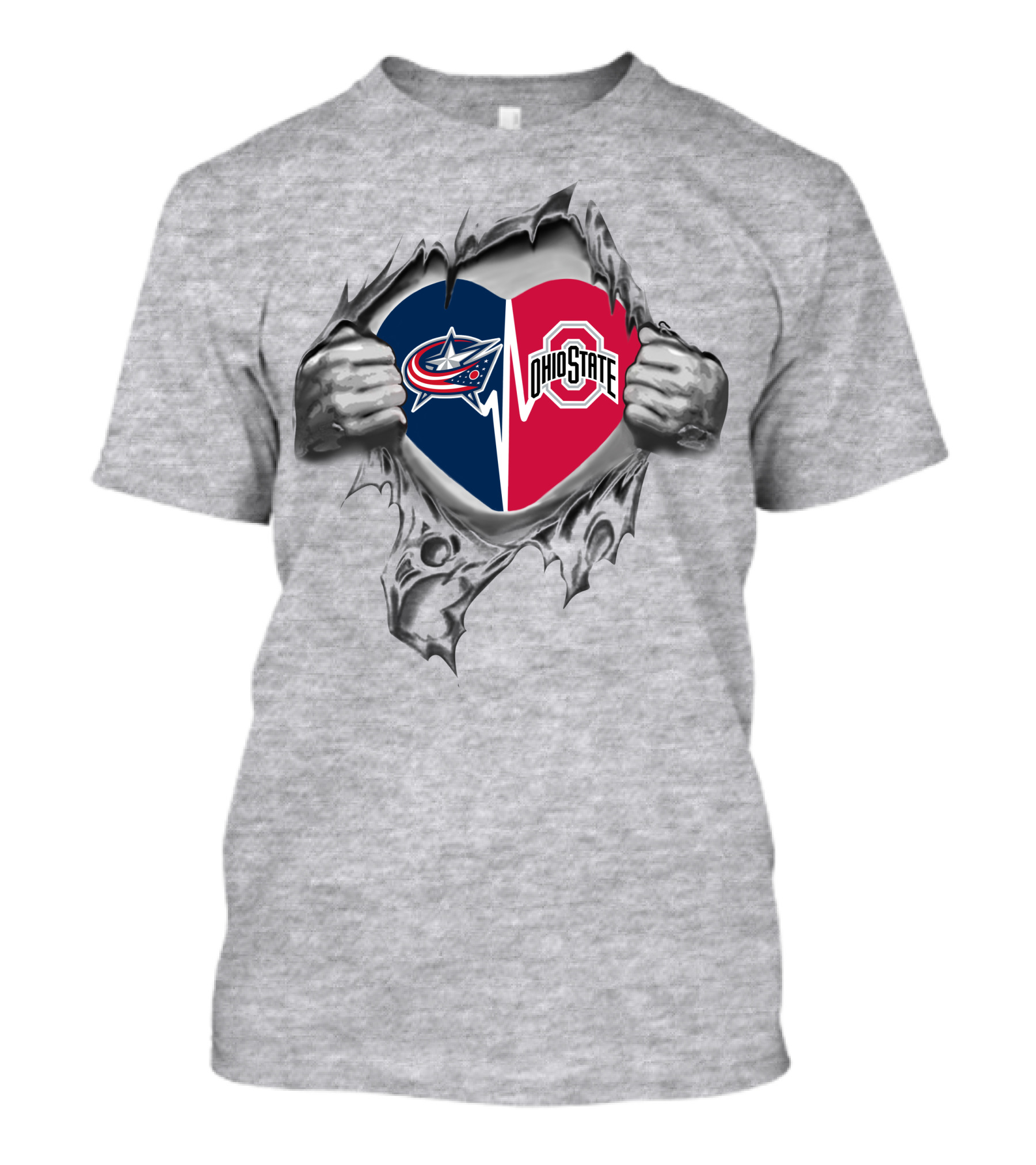 Blue Jackets Ohio State Buckeyes Heart Logo Combination T-Shirt