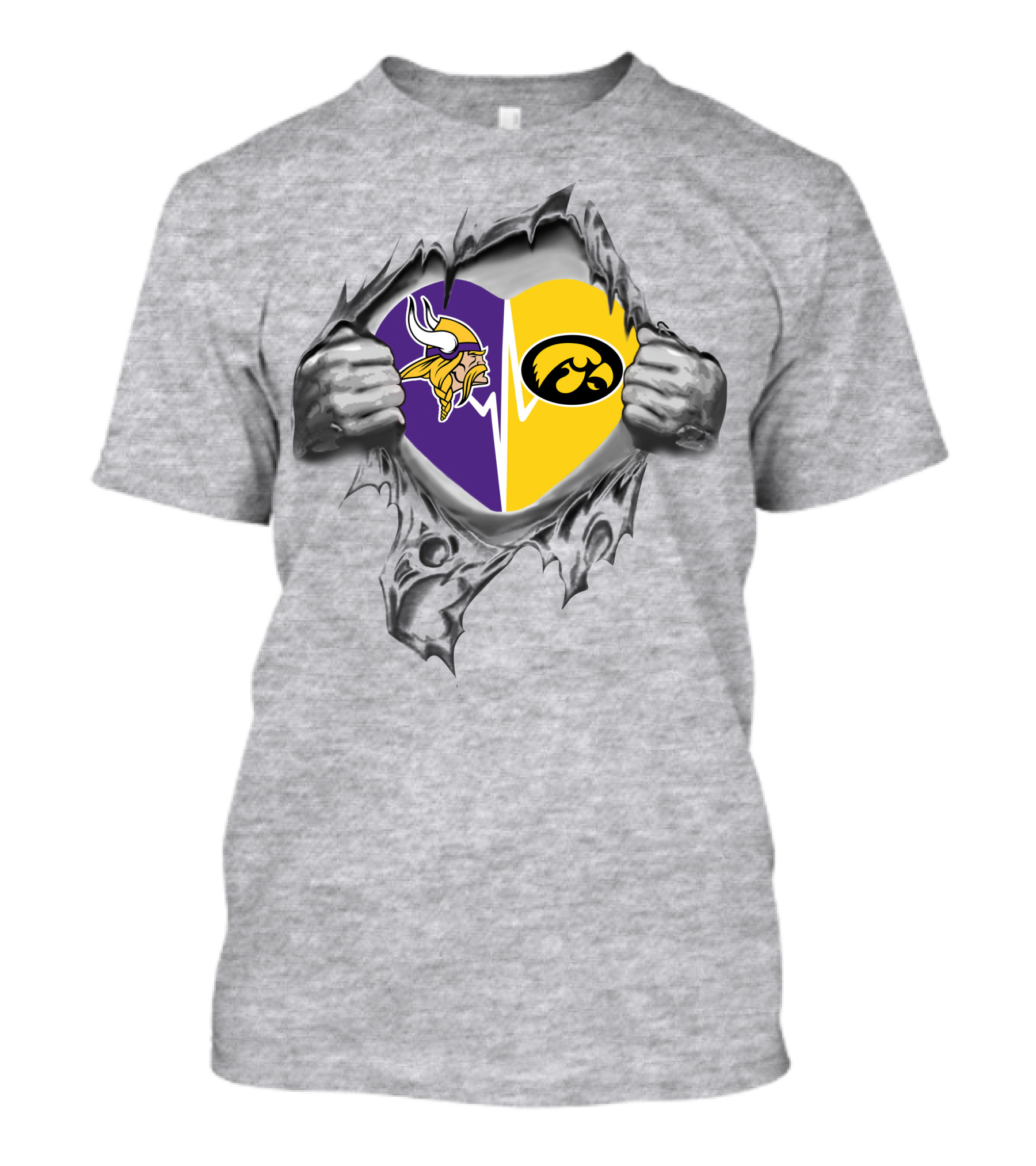 Vikings Hawks Heart Torn Split Loyalty Iowa Team Spirit T-Shirt