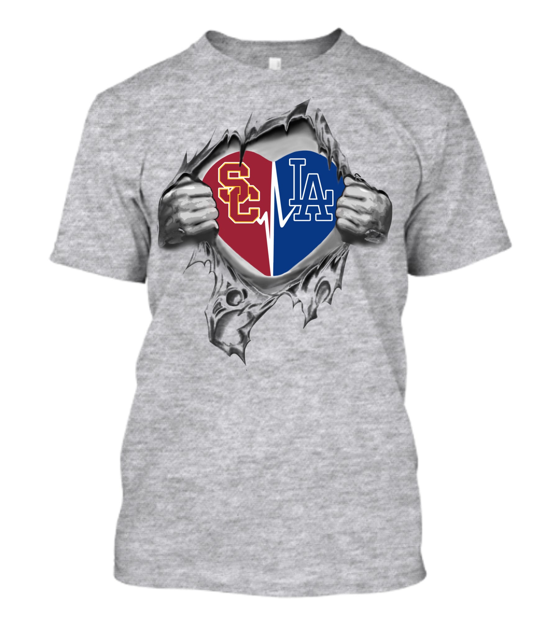 Dodgers Usc Trojans Heart Logo Torn Texture T-Shirt