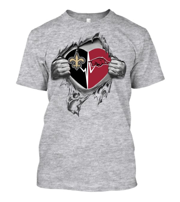 Saints Arkansas Razorbacks Dual Heart T-Shirt