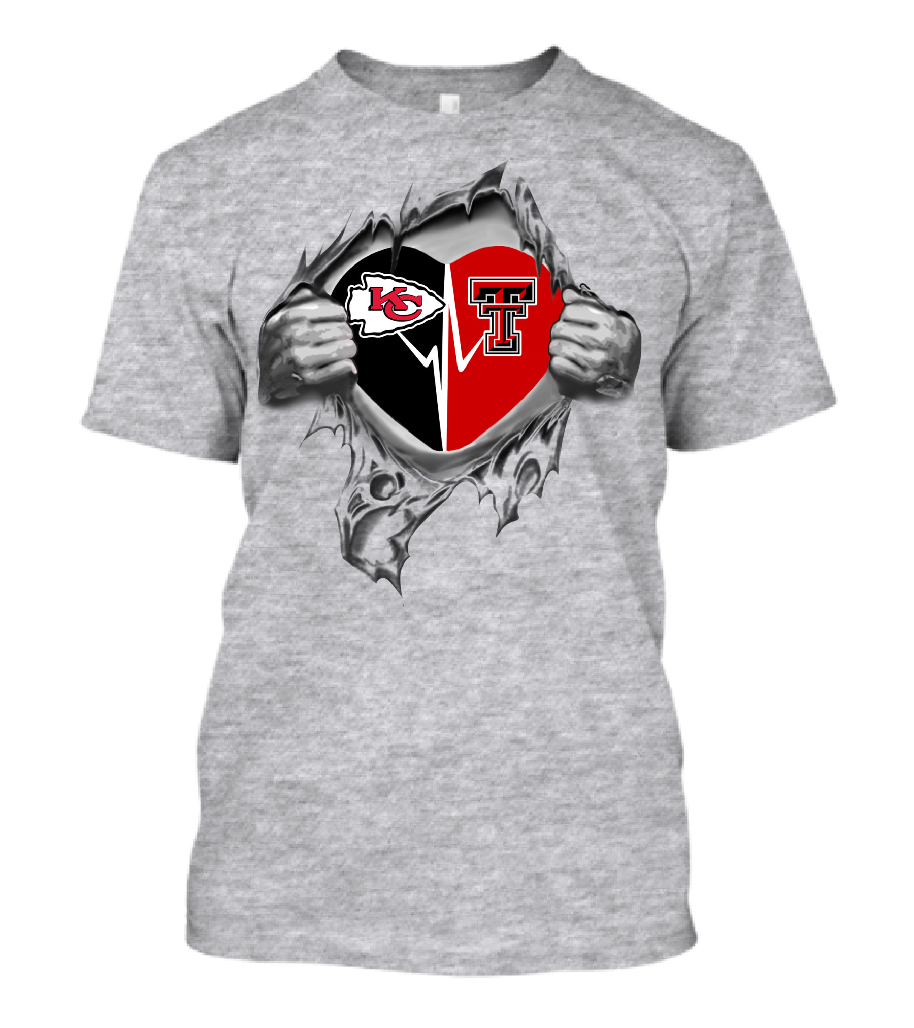 Chiefs Texas Tech Heart With Torn Silver Hand T-Shirt
