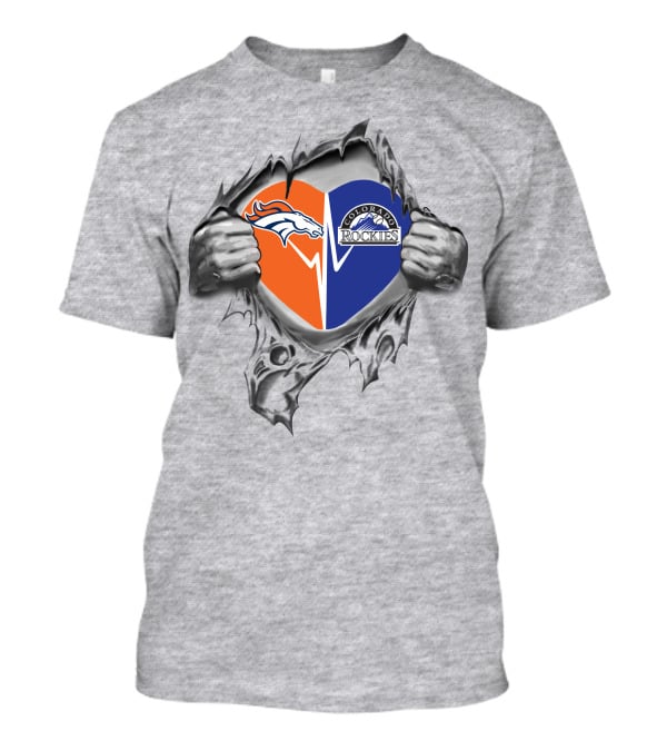 Broncos Colorado Rockies Heart Logo Rip T-Shirt